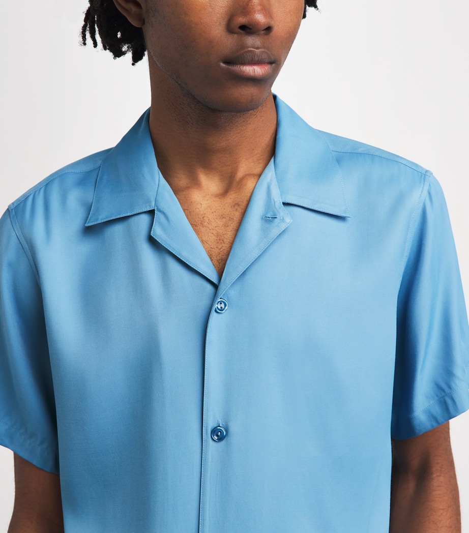 Sandro Paris Mens Loose-Fit Short-Sleeve Shirt Sky Blue Image 3