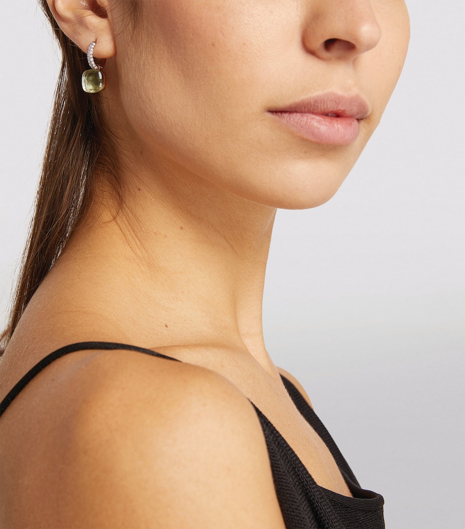 White Gold, Diamond and Prasiolite Nudo Drop Earrings DB0PA Image 5