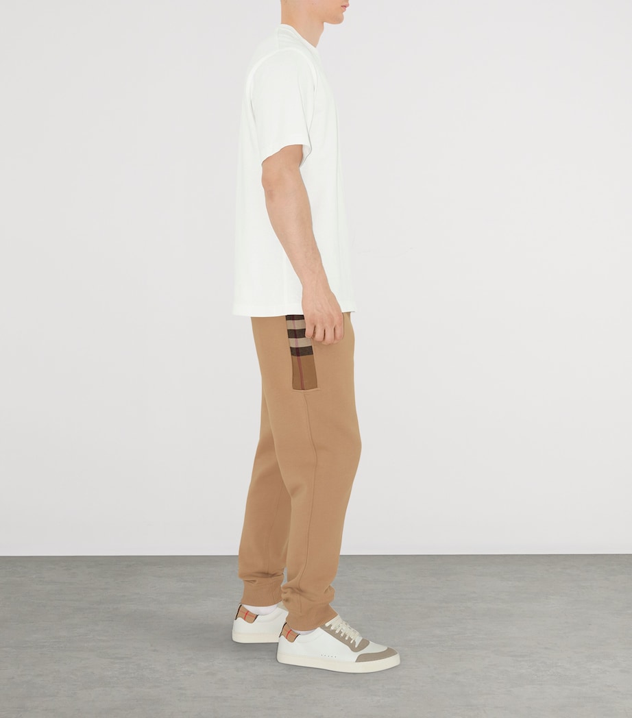 Cotton-Blend Check-Trim Sweatpants CAMEL Image 3