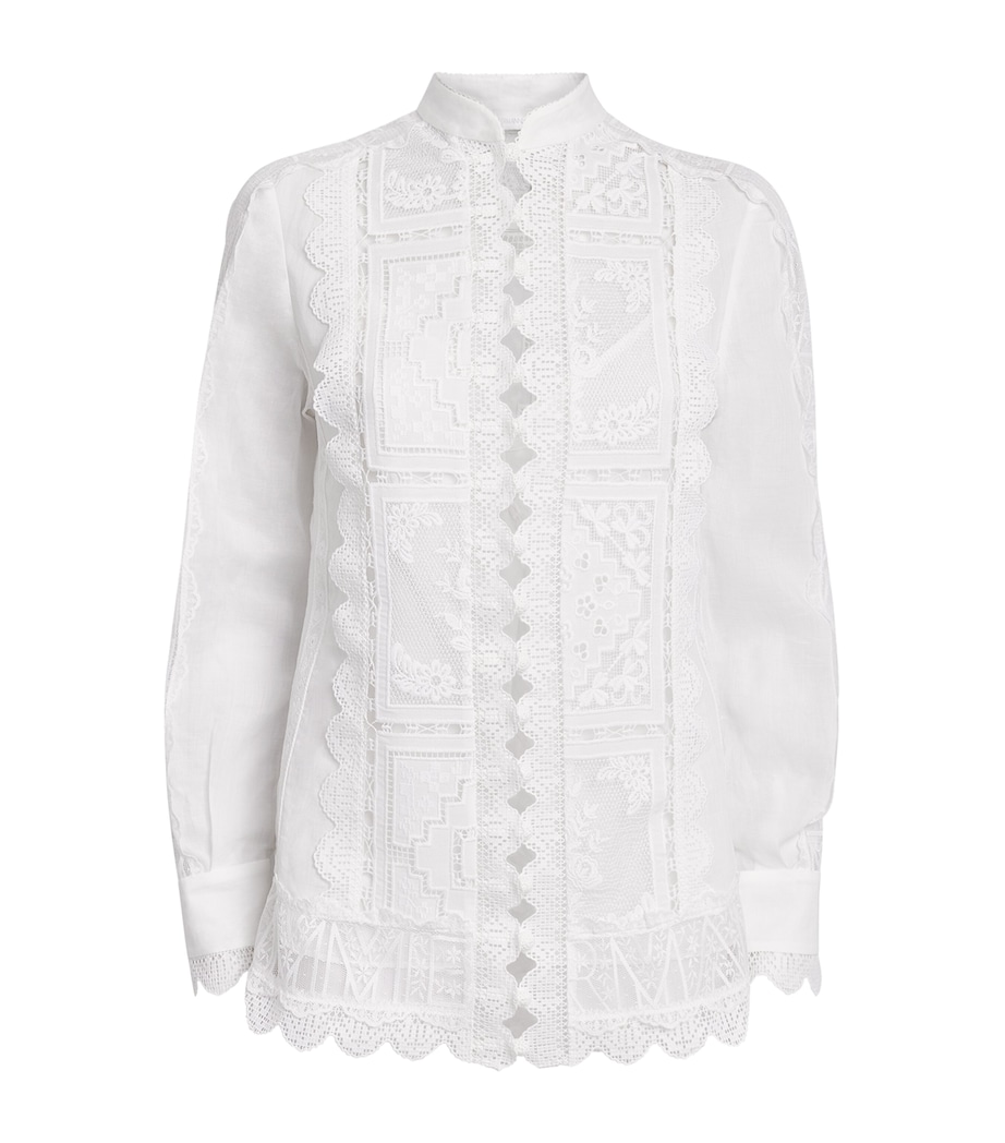 Zimmermann Womens Ramie Lace Aster Blouse Ivo Ivory Image 1