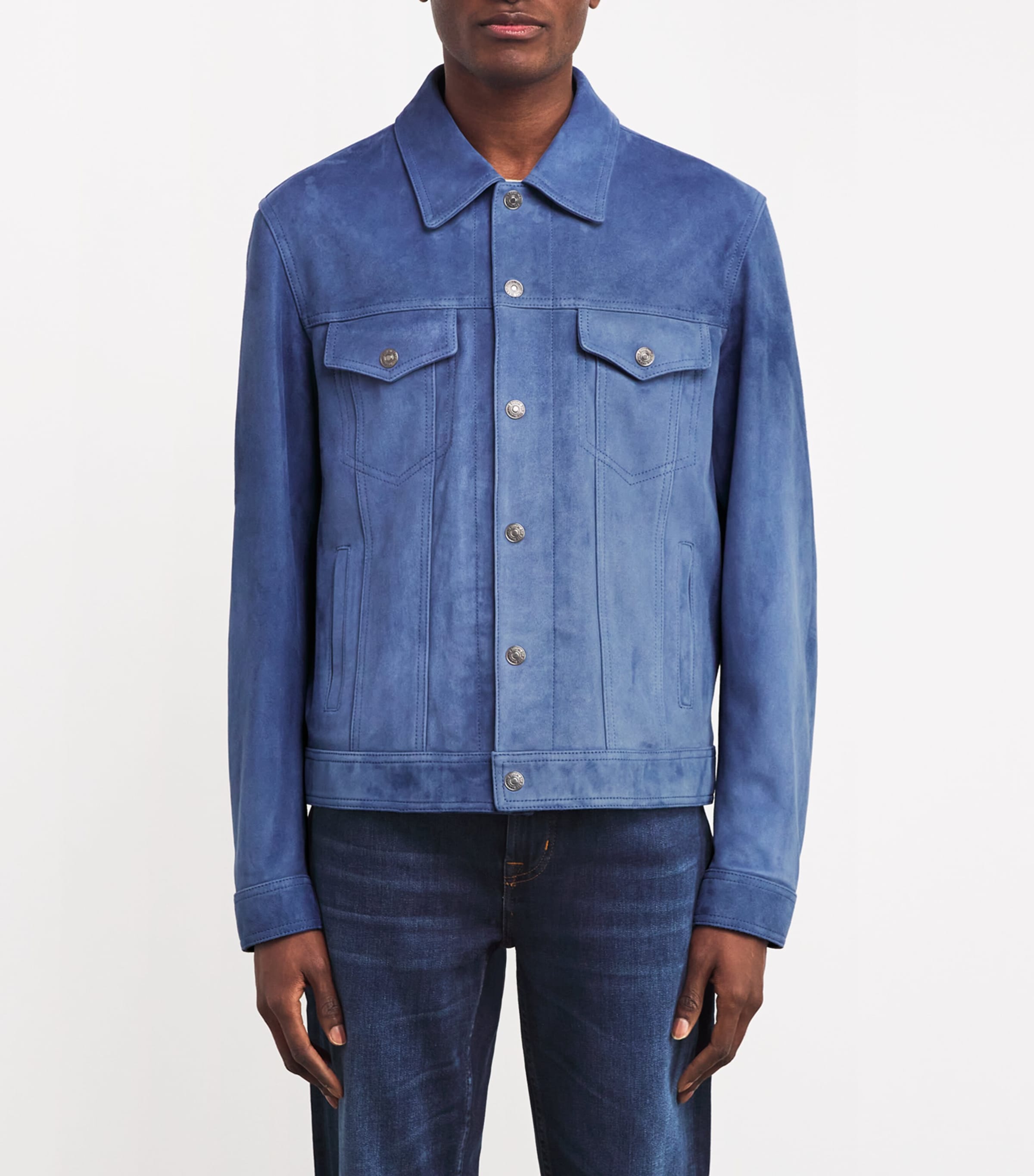 Suede Trucker Jacket DUSTY BLUE Image 3