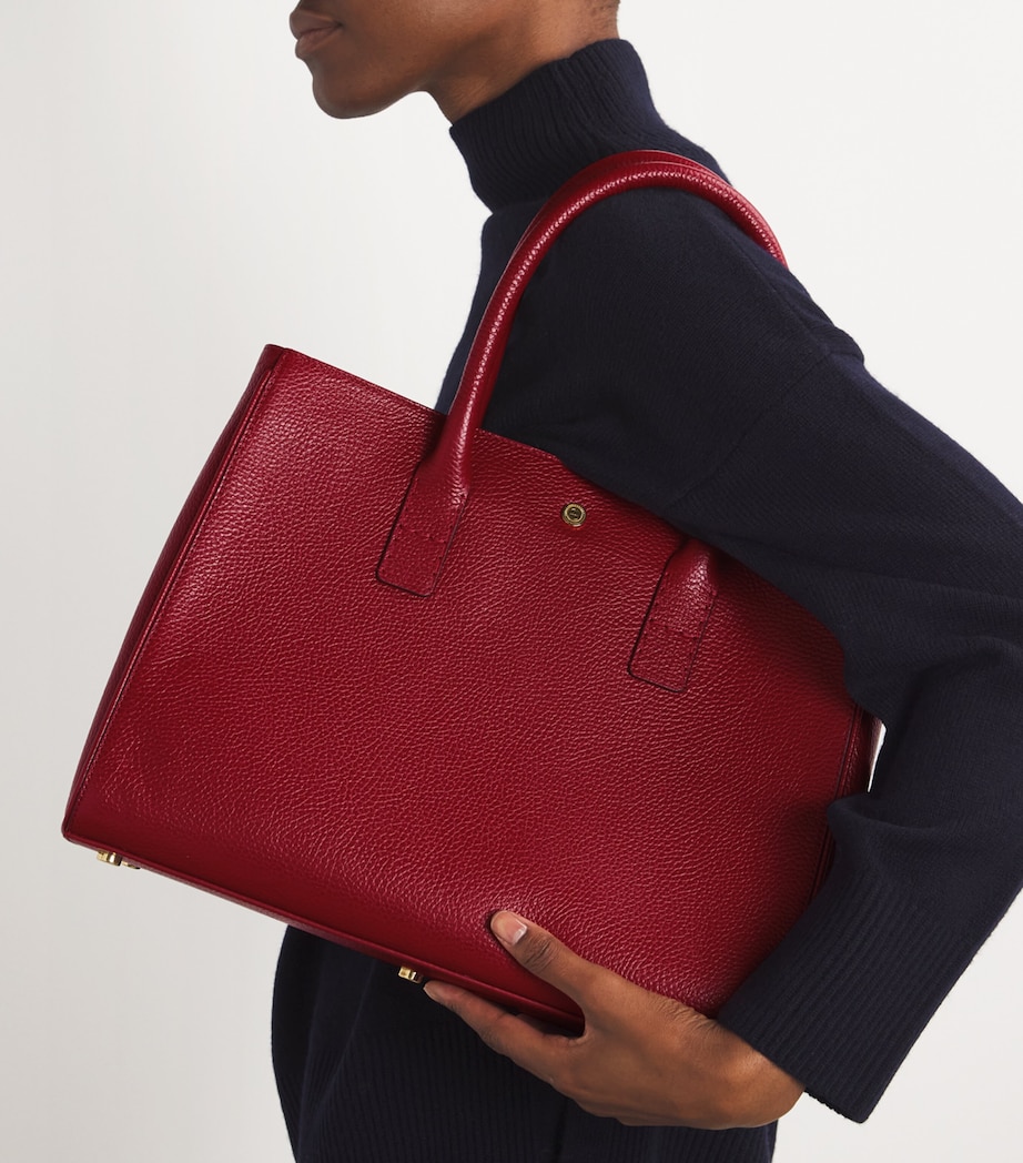 Pebbled Leather Work Tote Bag BURGUNDY Image 5