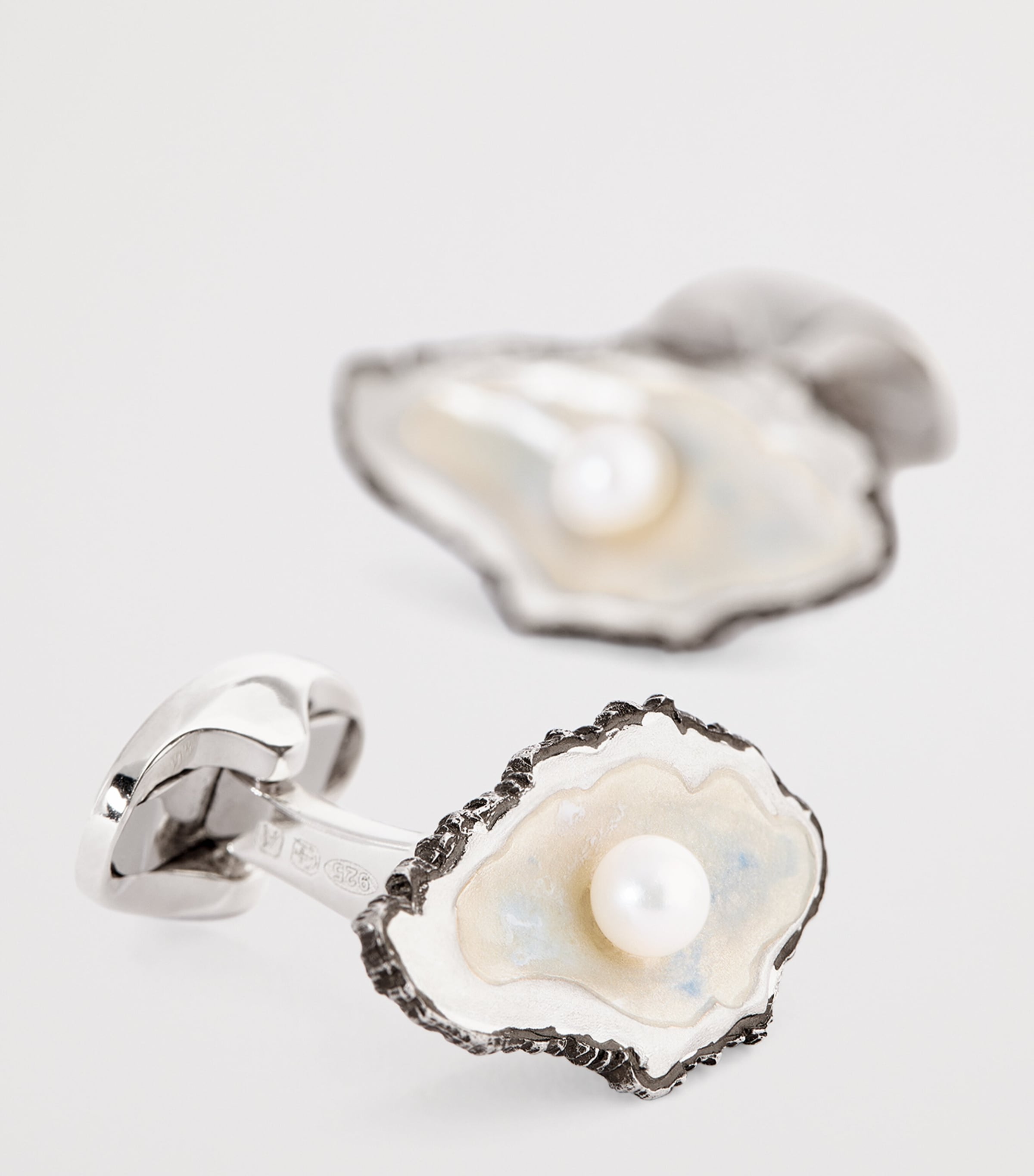 Deakin & Francis Sterling Silver Oyster and Pearl Cufflinks Silver Image 6