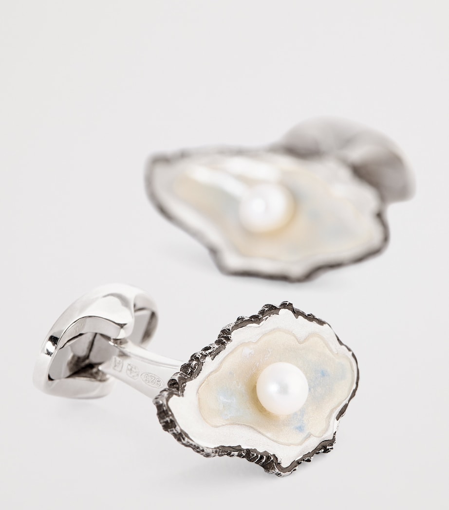 Deakin & Francis Sterling Silver Oyster and Pearl Cufflinks Silver Image 6