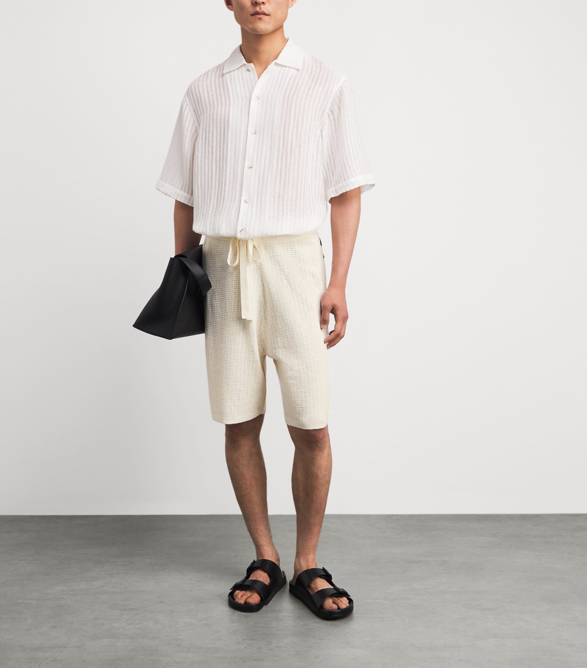 COMMAS Mens Cotton-Hemp Crochet Shorts White Image 2