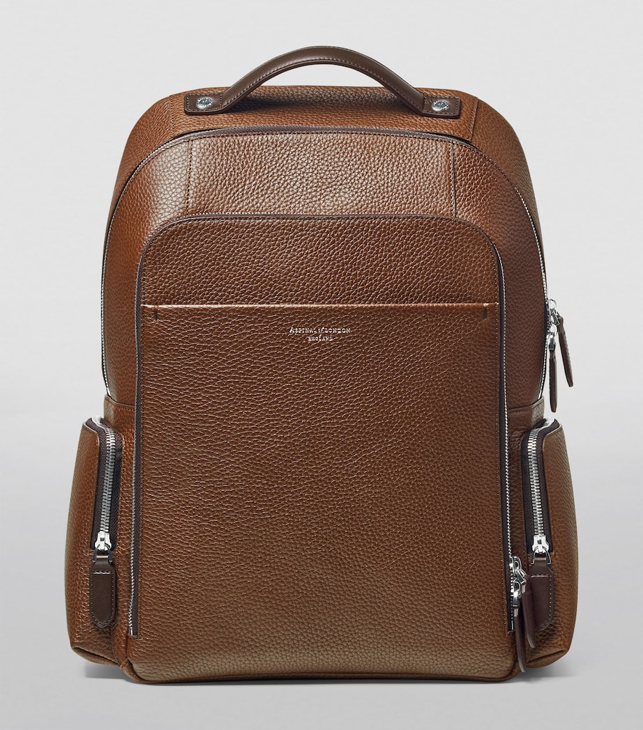 Pebble Leather Reporter Zipped Backpack TOBACCO Image 2