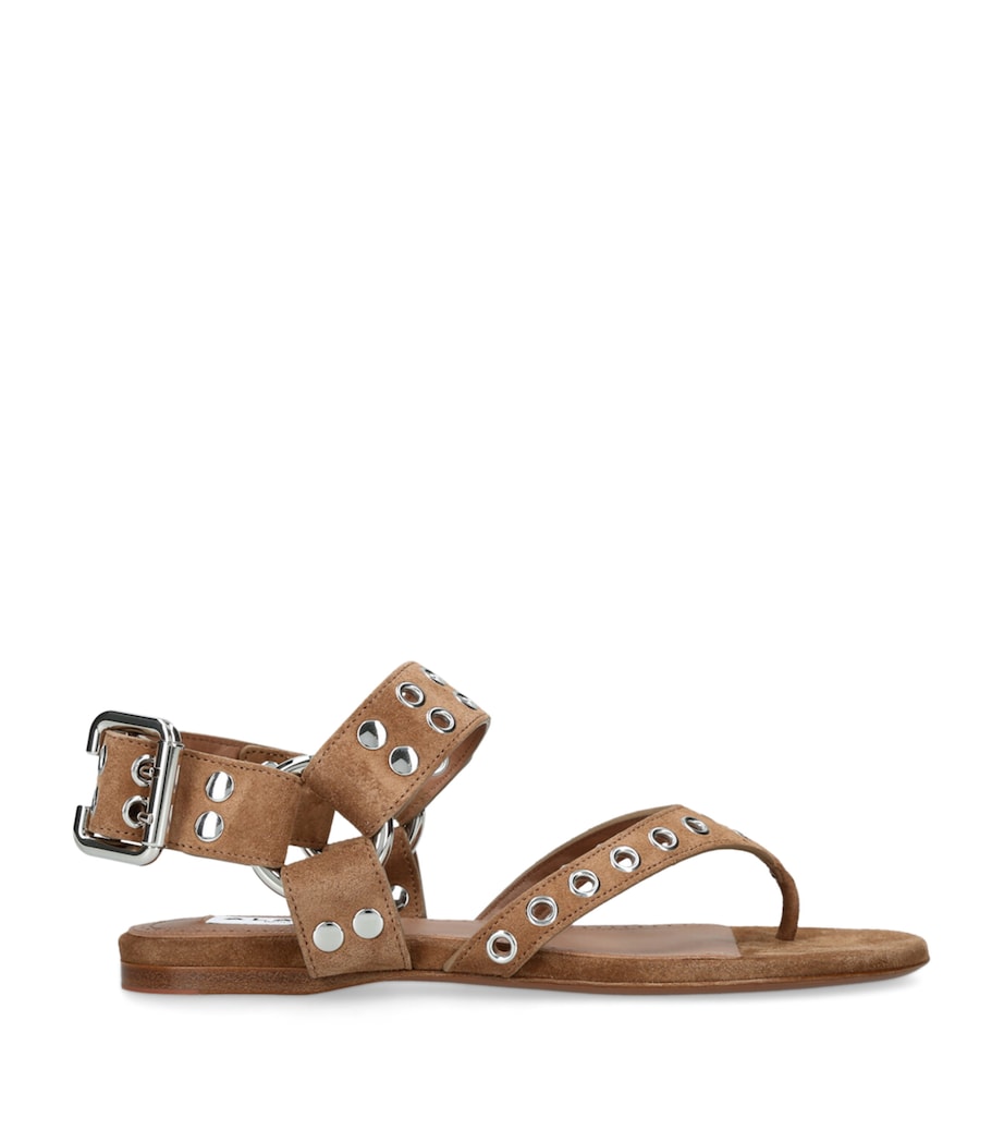 Suede Eyelet Thong Sandals MID BROWN Image 1