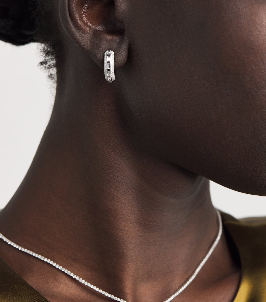 White Gold and Diamond Orbit Hoop Earrings WHITE GOLD Image 2