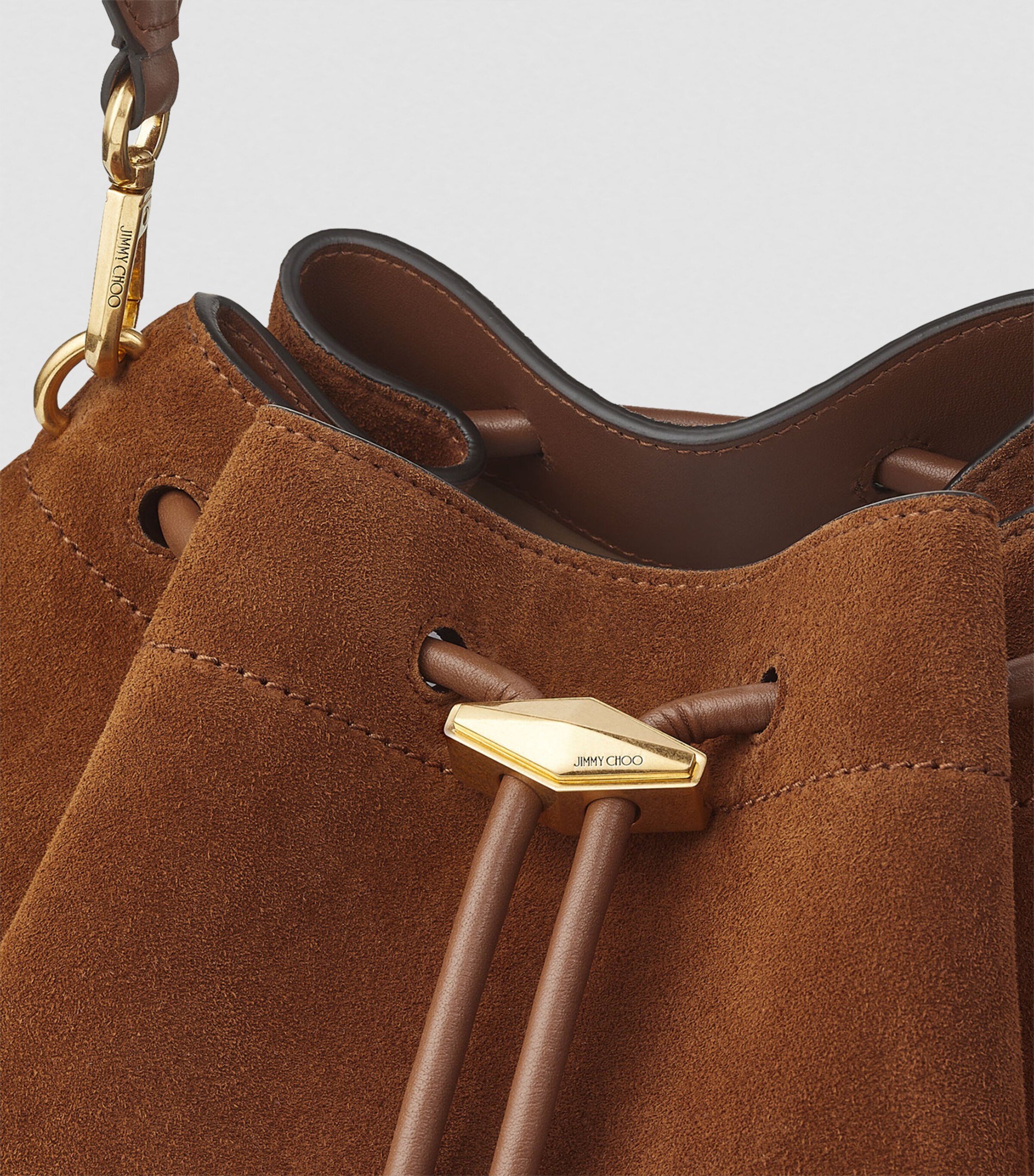Medium Suede Cinch Bucket Bag TAN/GOLD Image 6