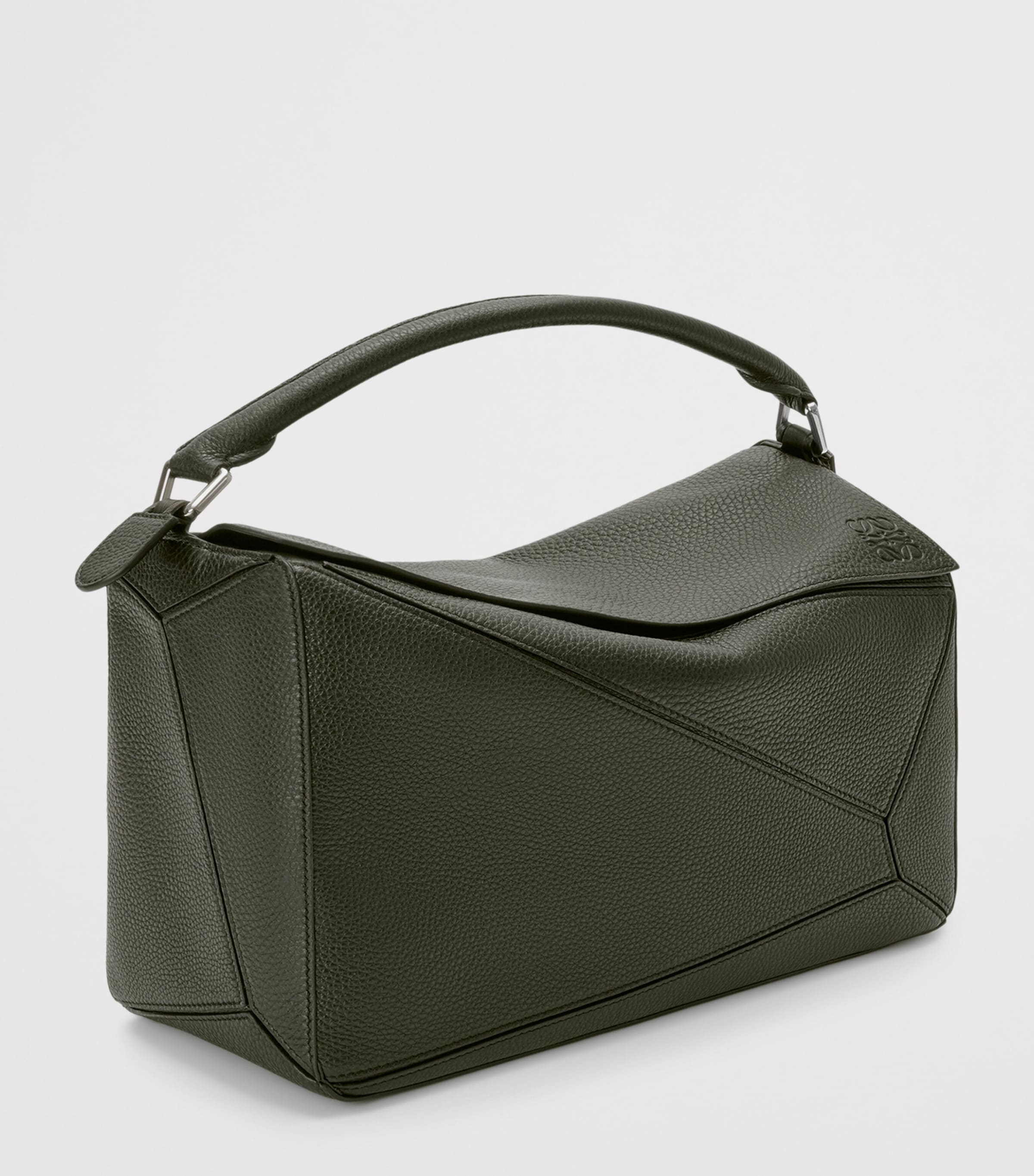 Large Leather Puzzle Top-Handle Bag DARK KHAKI Image 3