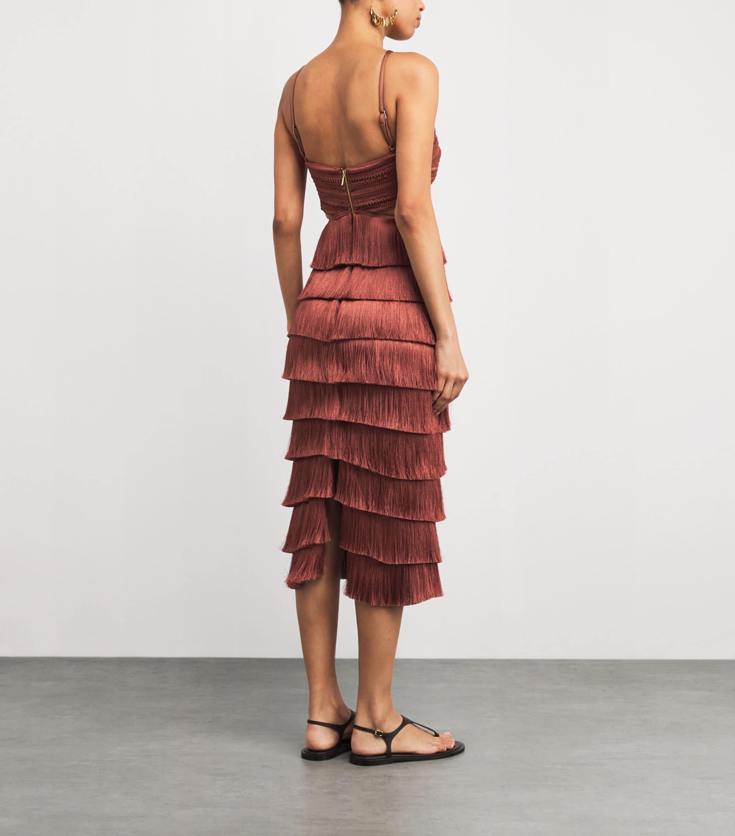 Fringed Cut-Out Amber Midi Dress BROWN Image 3