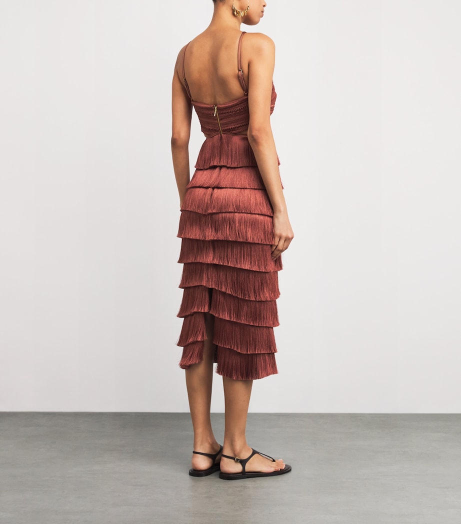 Fringed Cut-Out Amber Midi Dress BROWN Image 3