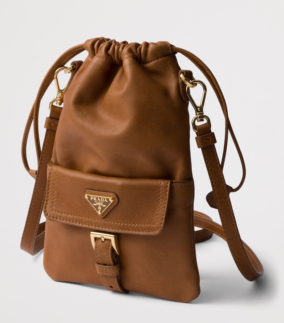 Prada Leather Drawstring Pouch Brown Image 3