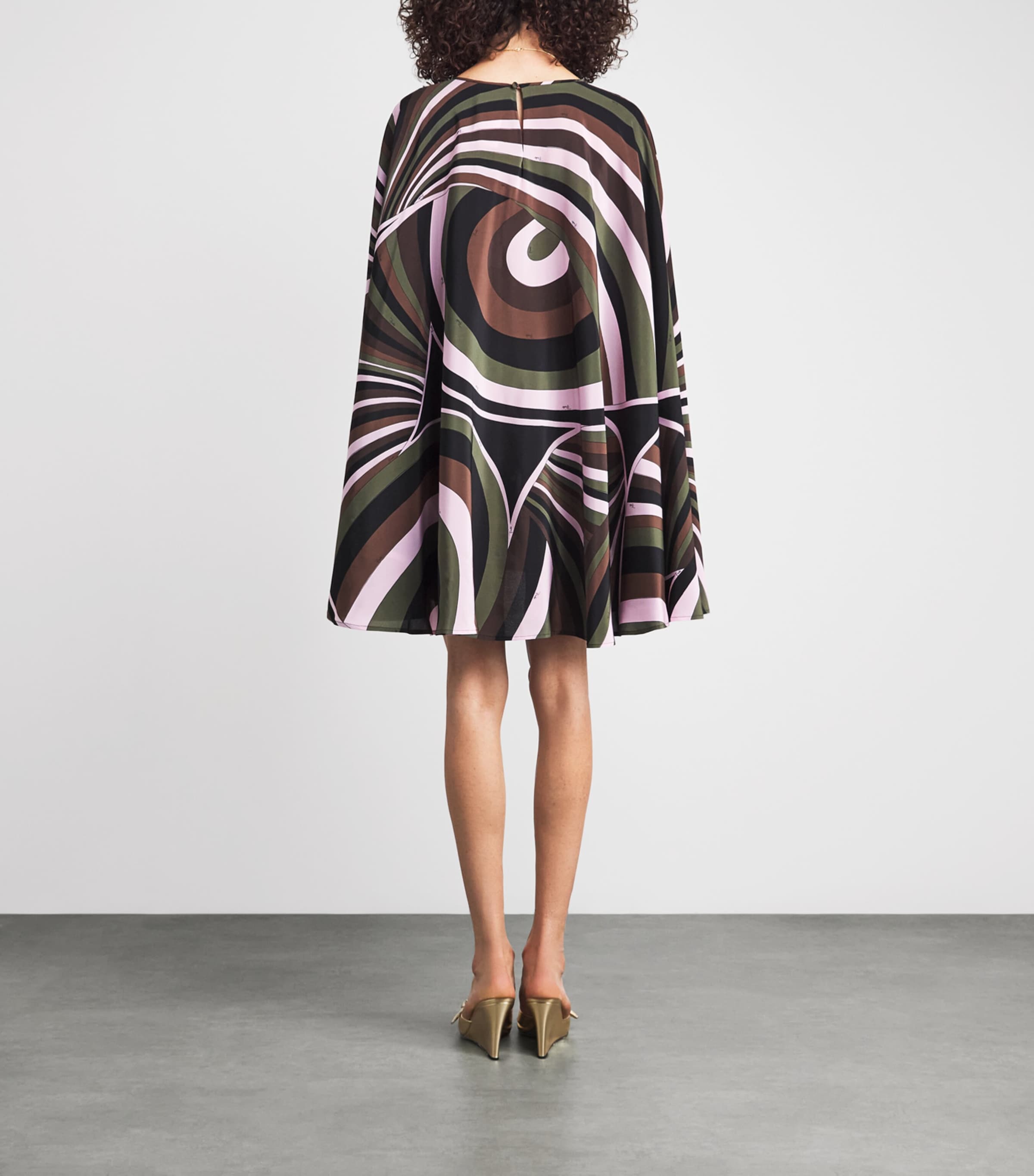PUCCI Womens Silk Printed Kaftan Mini Dress Khaki Pink Image 4