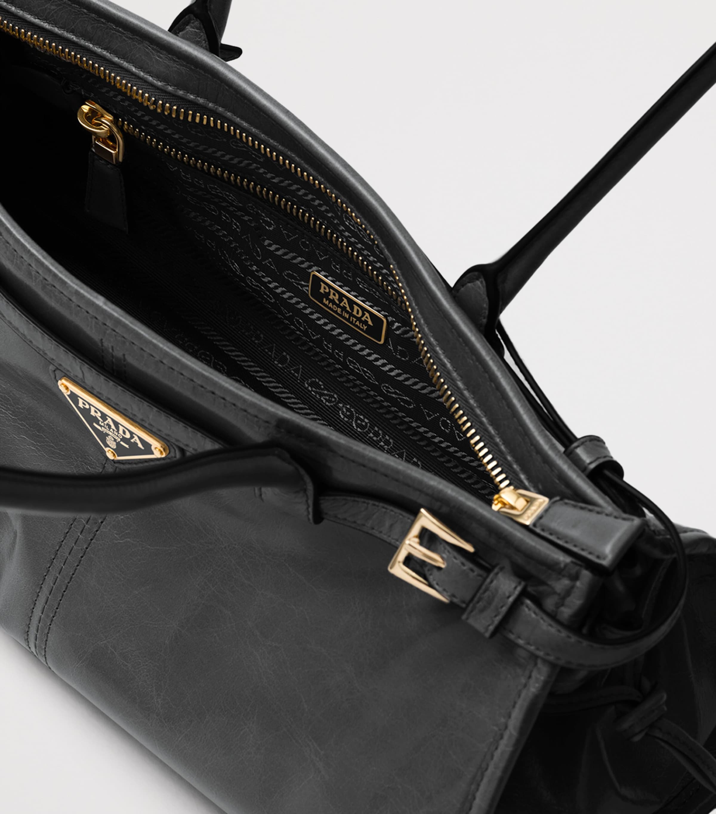 Prada Medium Leather Bonnie Shoulder Bag Black Image 7