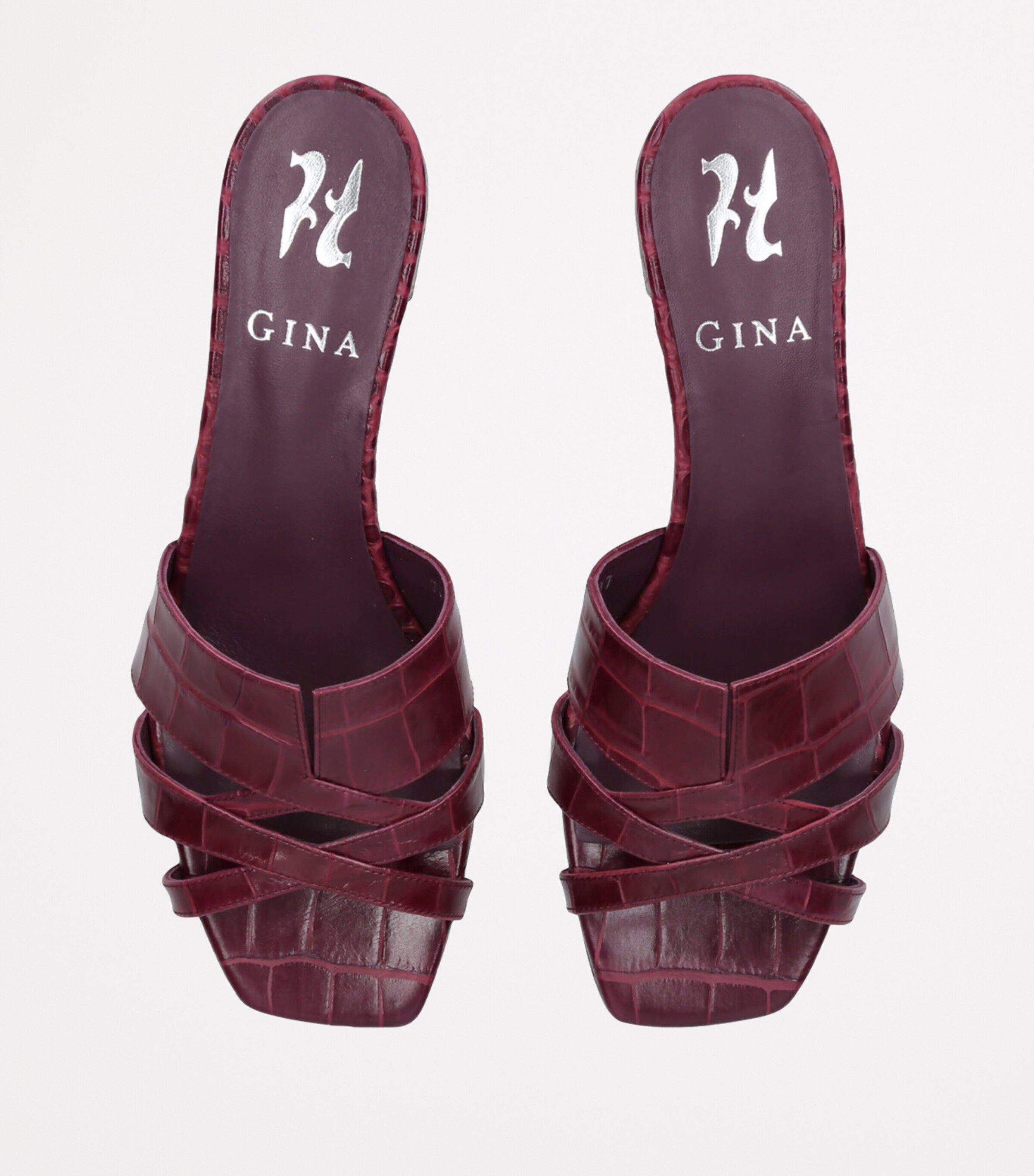 Gina Leather Croc-Embossed Montreaux Heeled Mules 35 Red Image 4