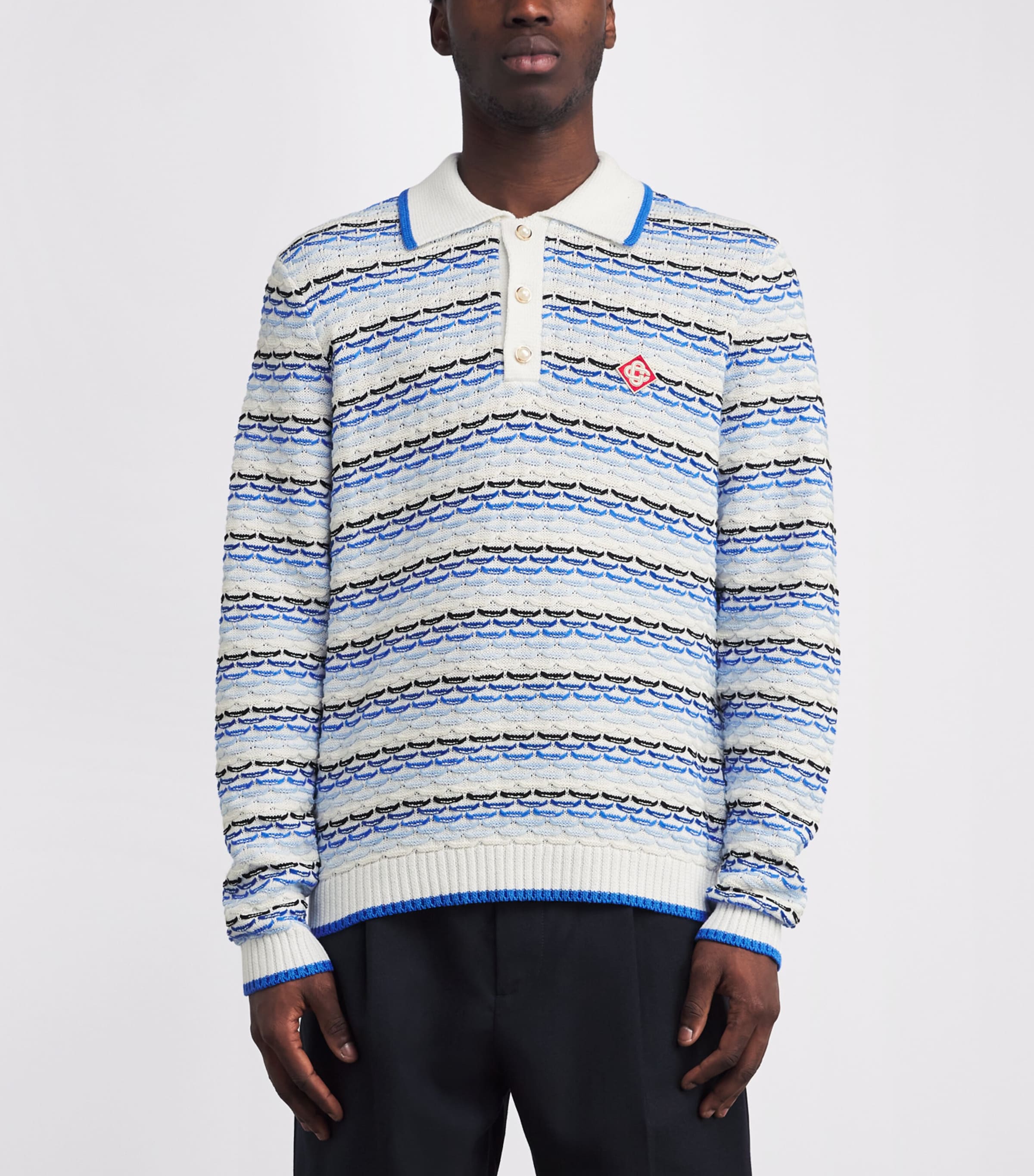 Cotton Tuck-Stitch Polo Shirt BLUE Image 3