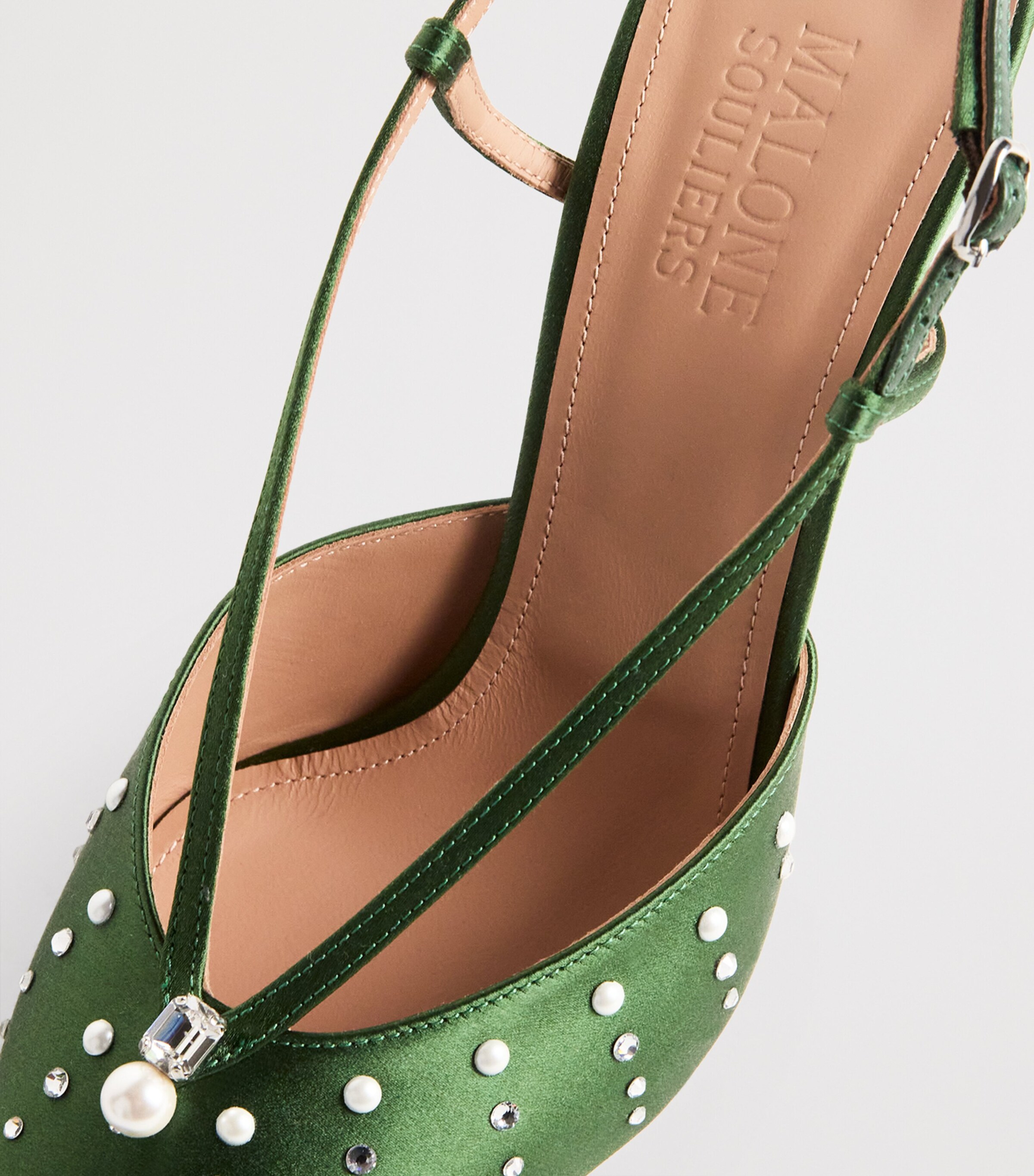 Satin Moore Slingback Pumps 90 HARRODS GREEN Image 7
