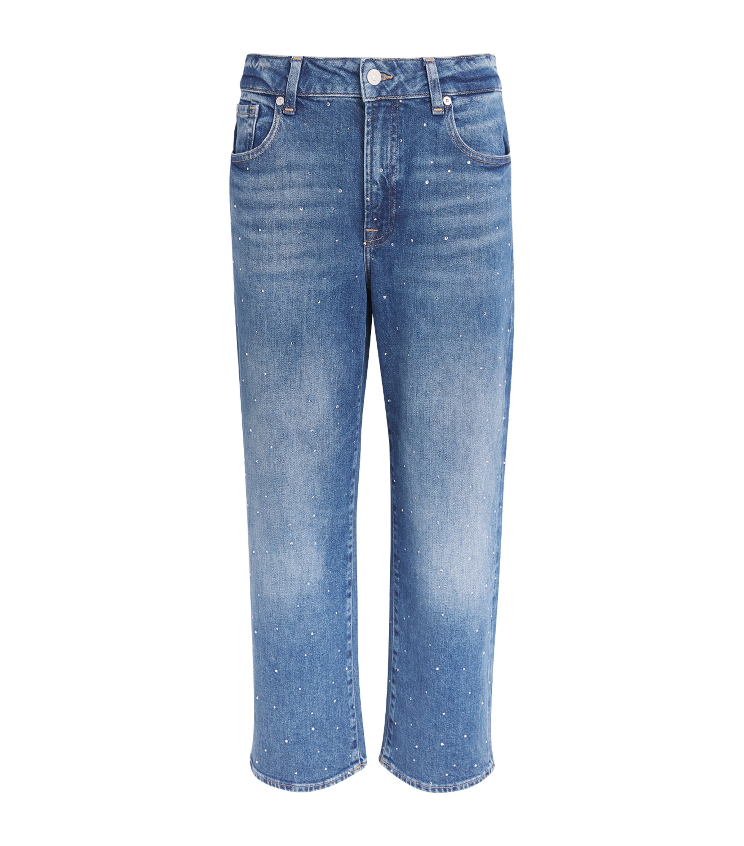 7 For All Mankind Womens Embellished Stovepipe Straight Ankle Jeans Blue Shine Image 1