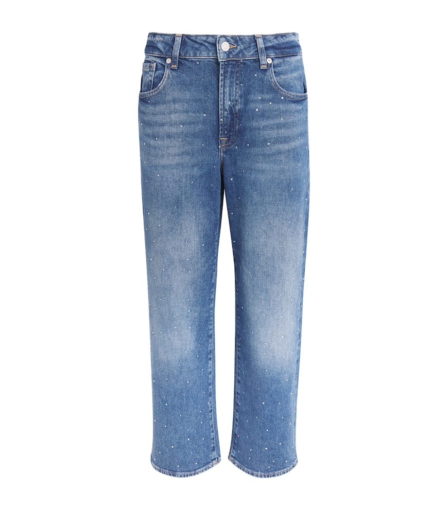 7 For All Mankind Womens Embellished Stovepipe Straight Ankle Jeans Blue Shine Image 1