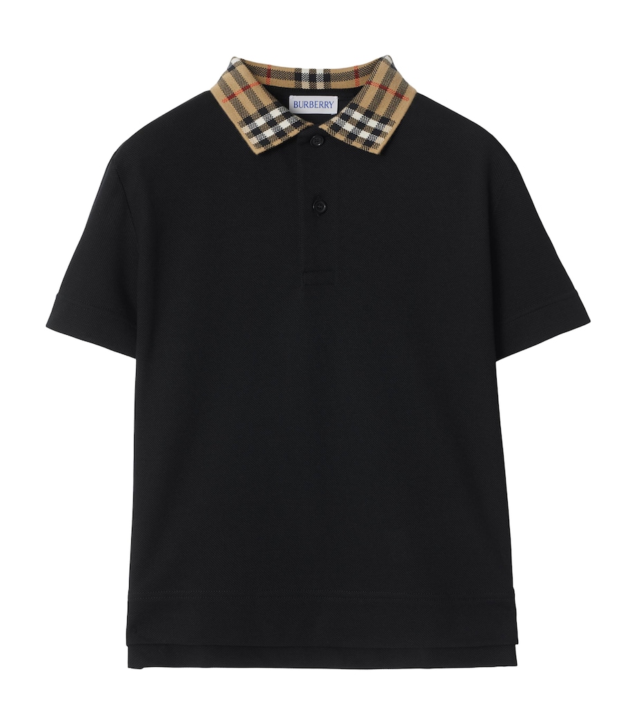 Cotton Check-Collar Polo Shirt (3-12 Years) BLACK Image 1