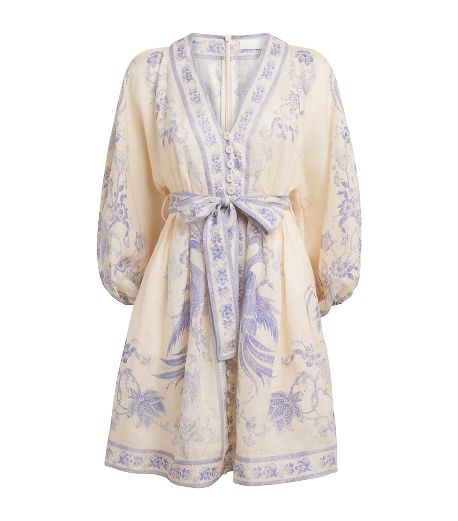 Zimmermann Womens Linen Indra Plunge Mini Dress Cream Lilac Floral Image 1