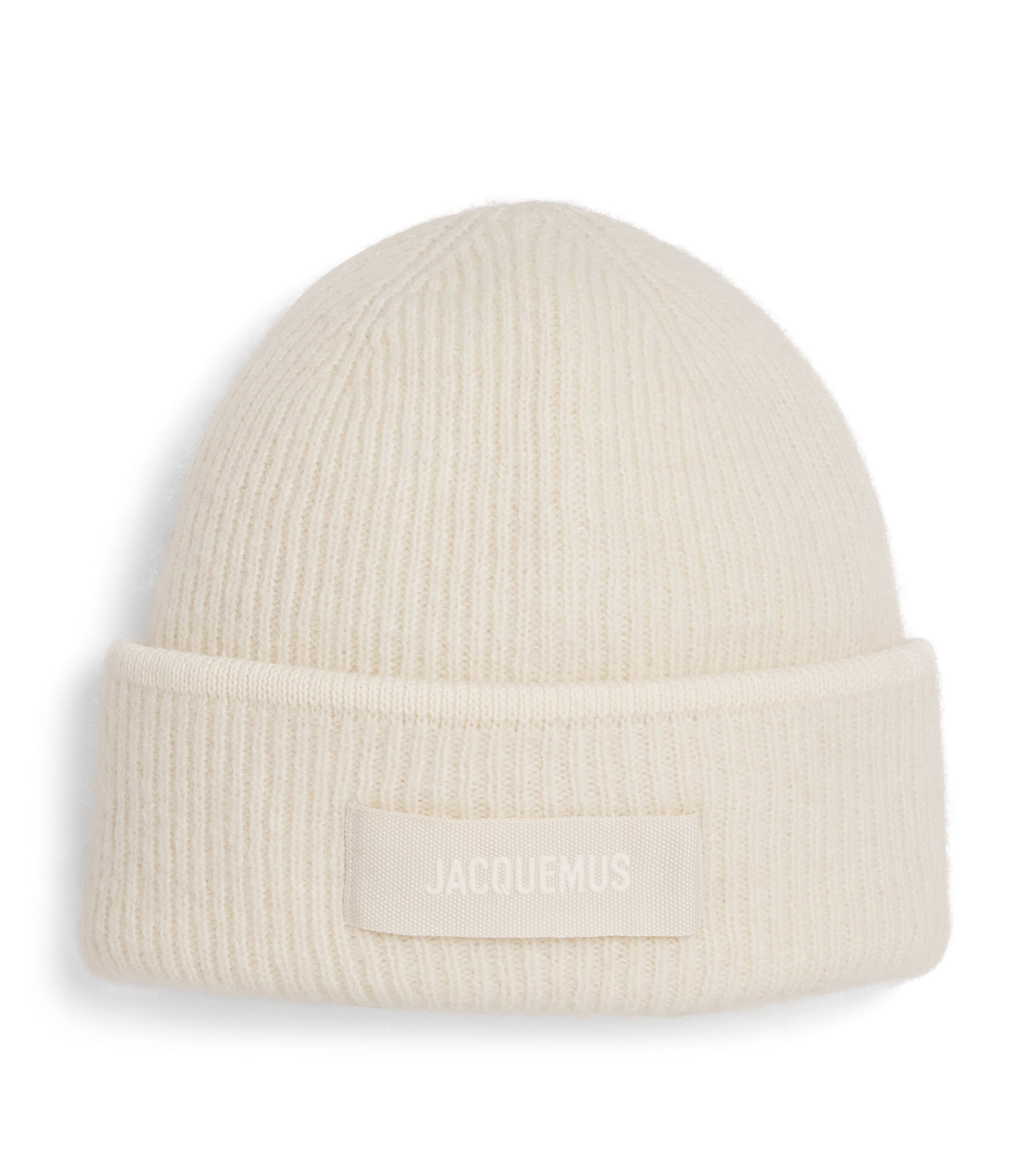 Jacquemus Ribbed Logo Beanie In White