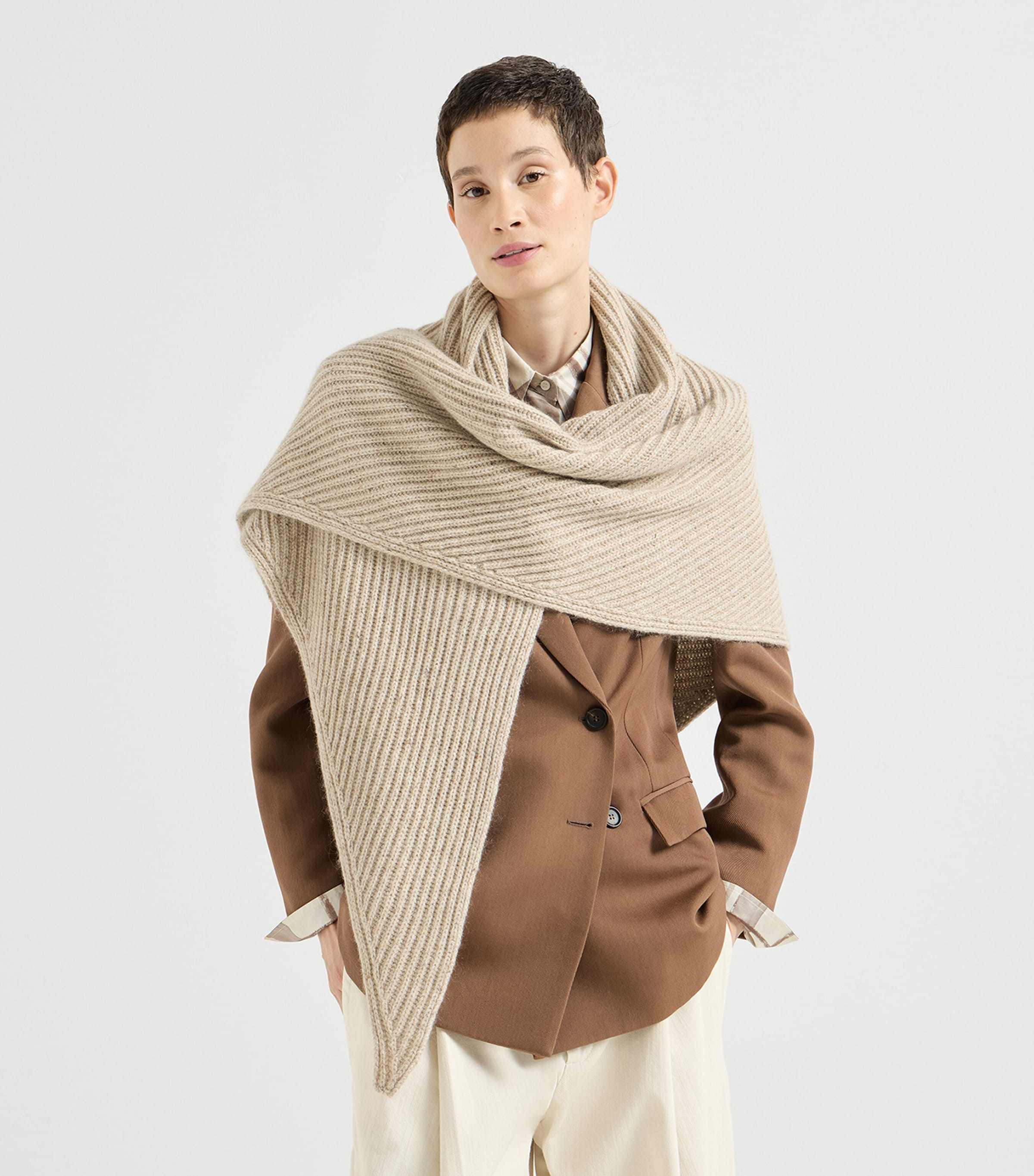 Brunello Cucinelli Cashmere-Blend Sparkling Shawl Light Beige Image 3