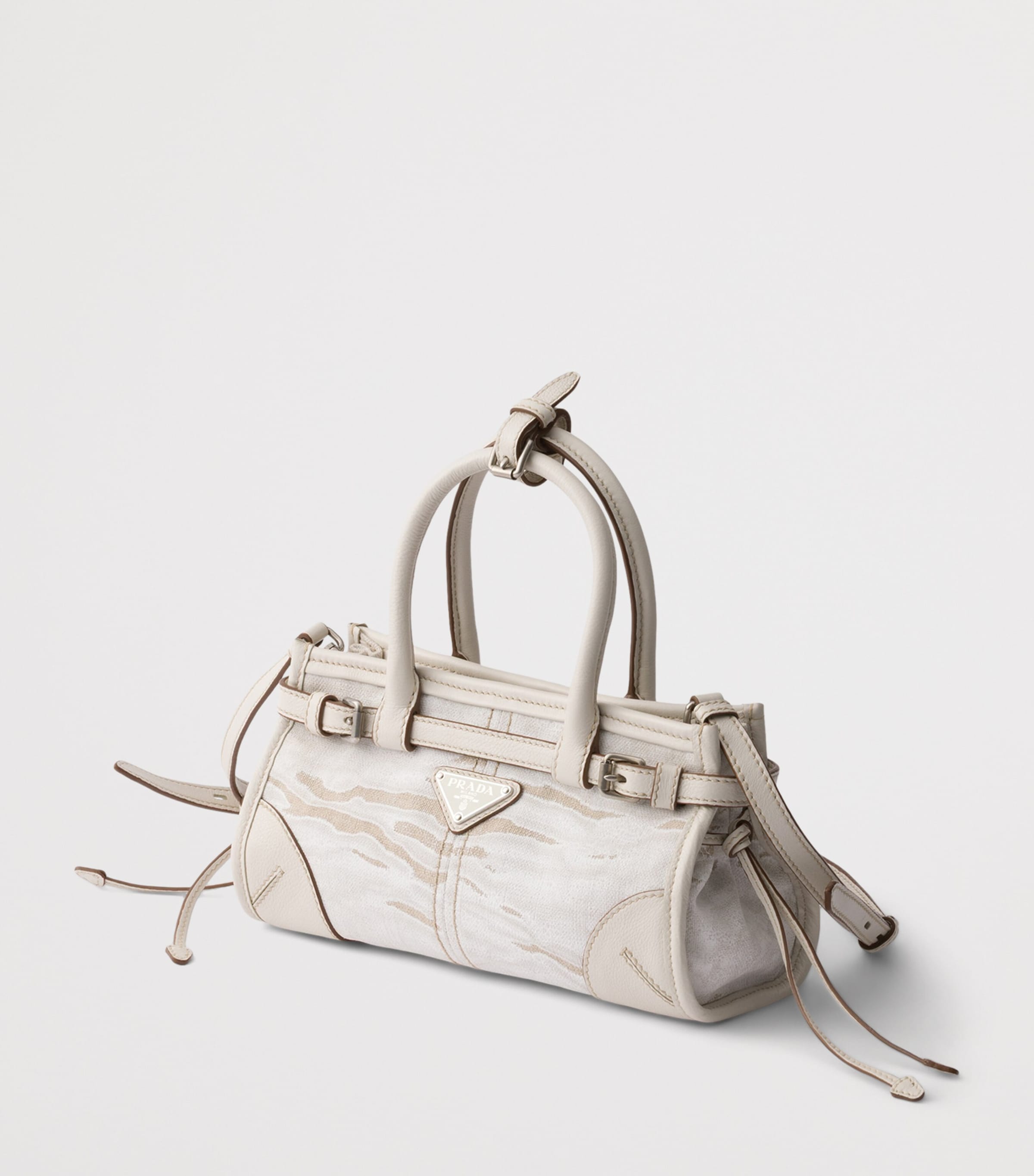 Prada Small Linen-Leather Bonnie Top-Handle Bag White Image 3