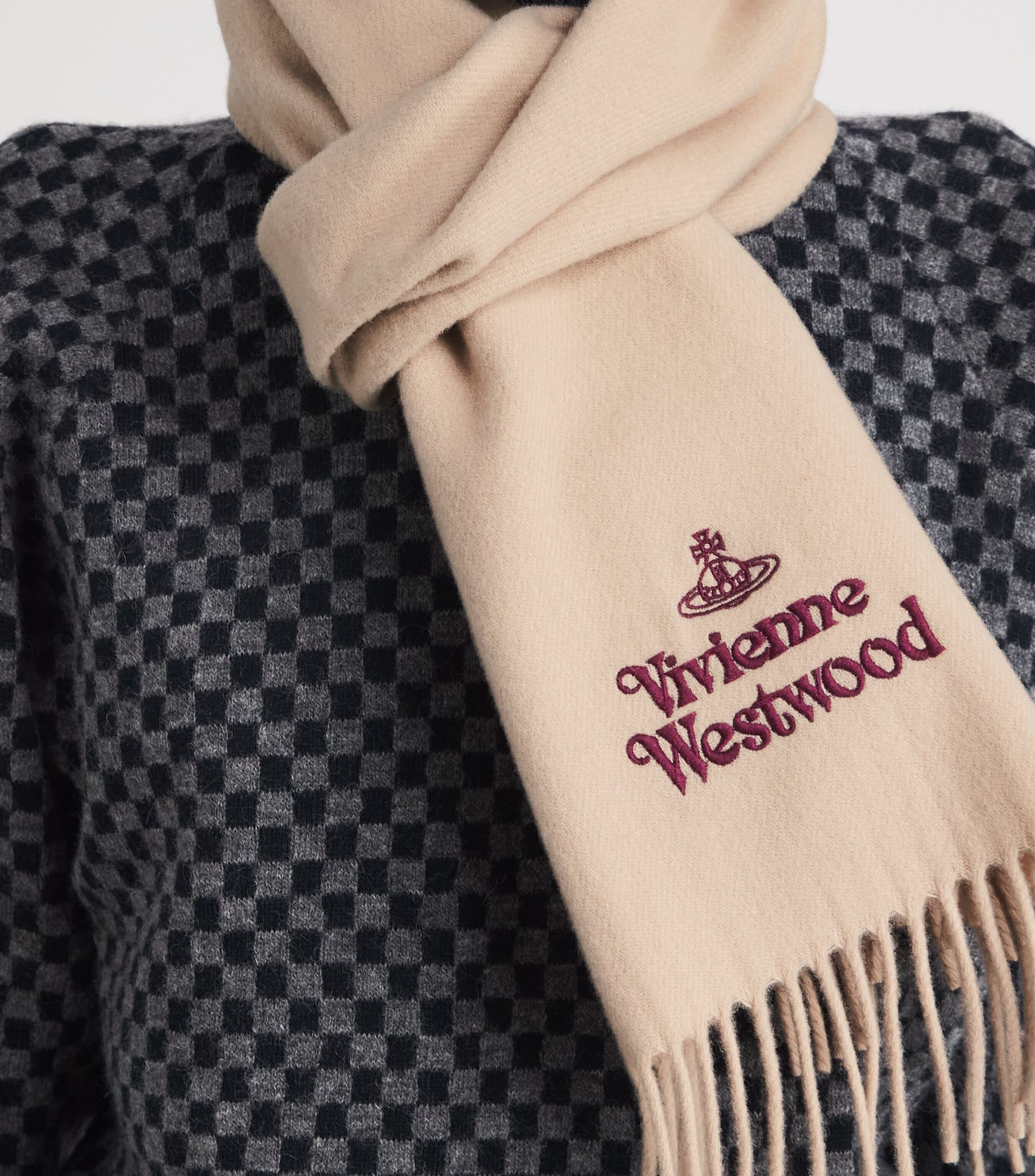 Vivienne Westwood Wool Embroidered Logo Scarf Beige Image 2