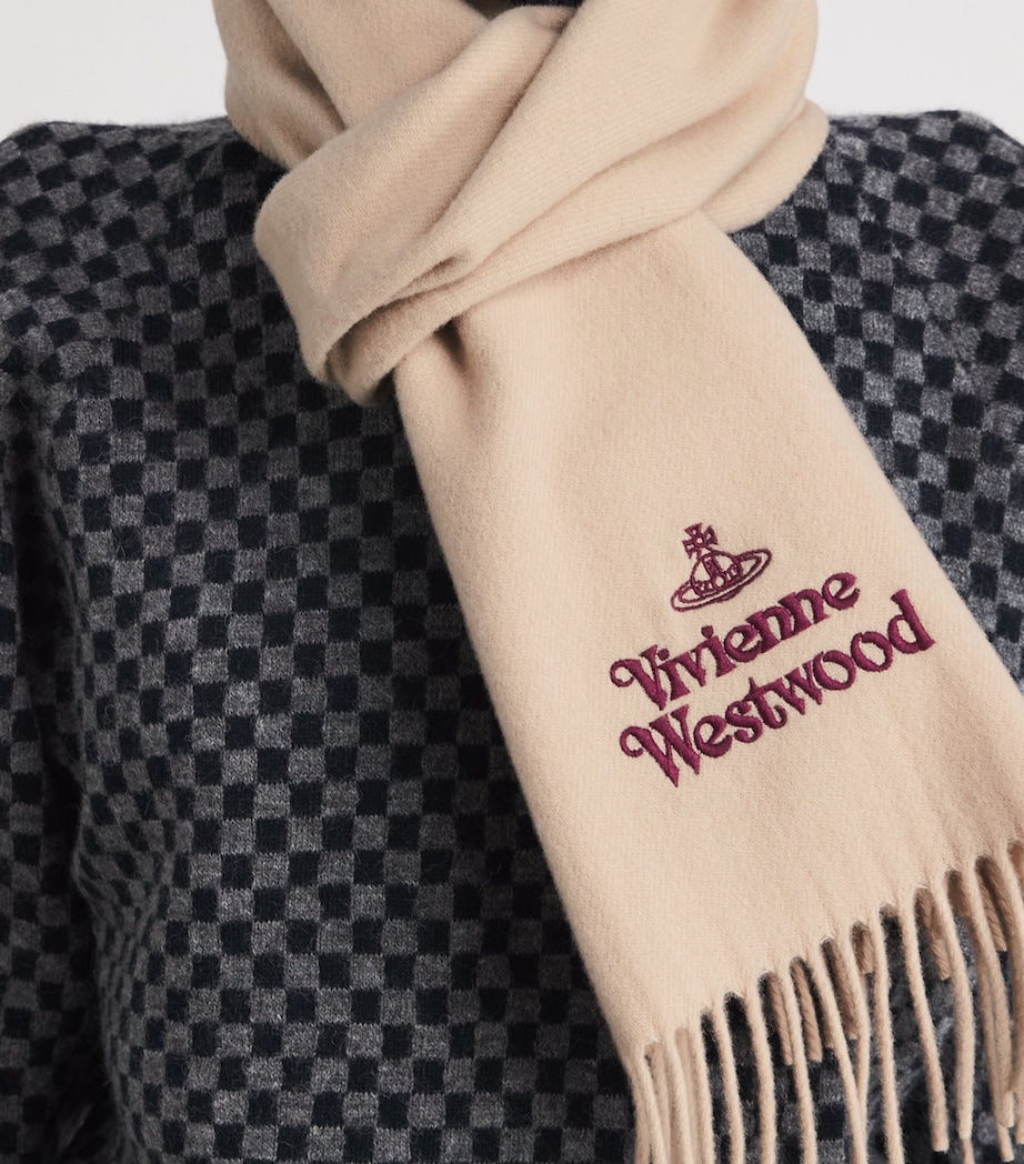 Vivienne Westwood Wool Embroidered Logo Scarf Beige Image 2