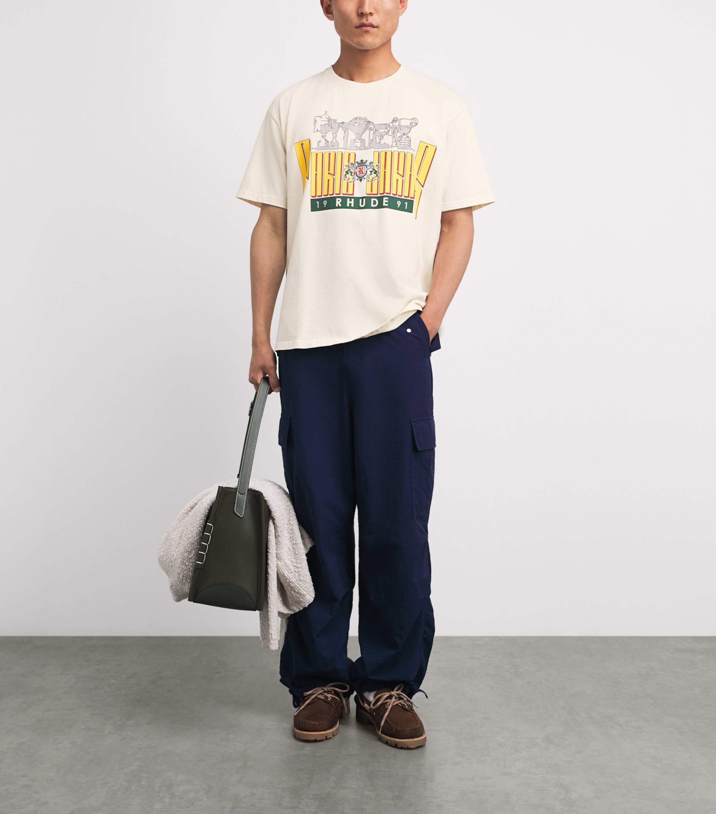 Rhude Mens Cotton Trofeo Print T-Shirt Vntg Wt/ylw/grn Image 2