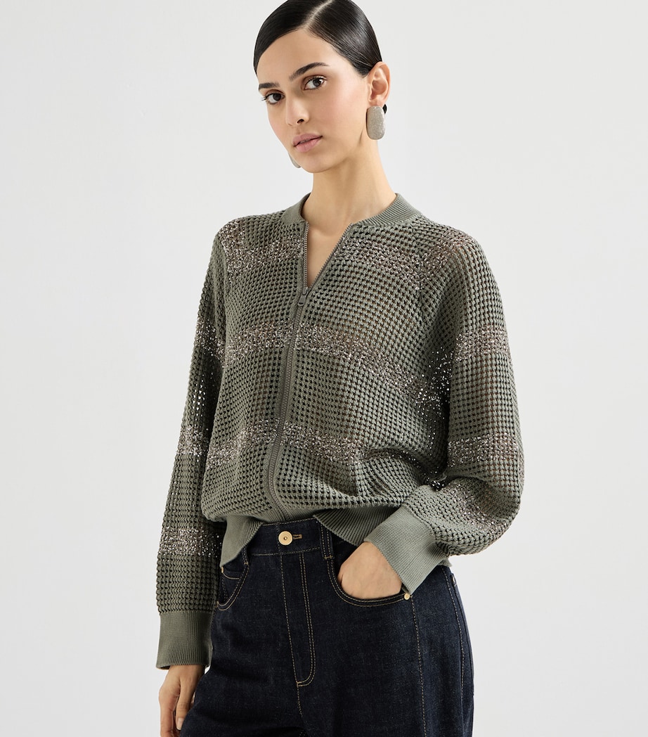 Brunello Cucinelli Womens Cotton Crochet Sequin-Trim Cardigan Image 3
