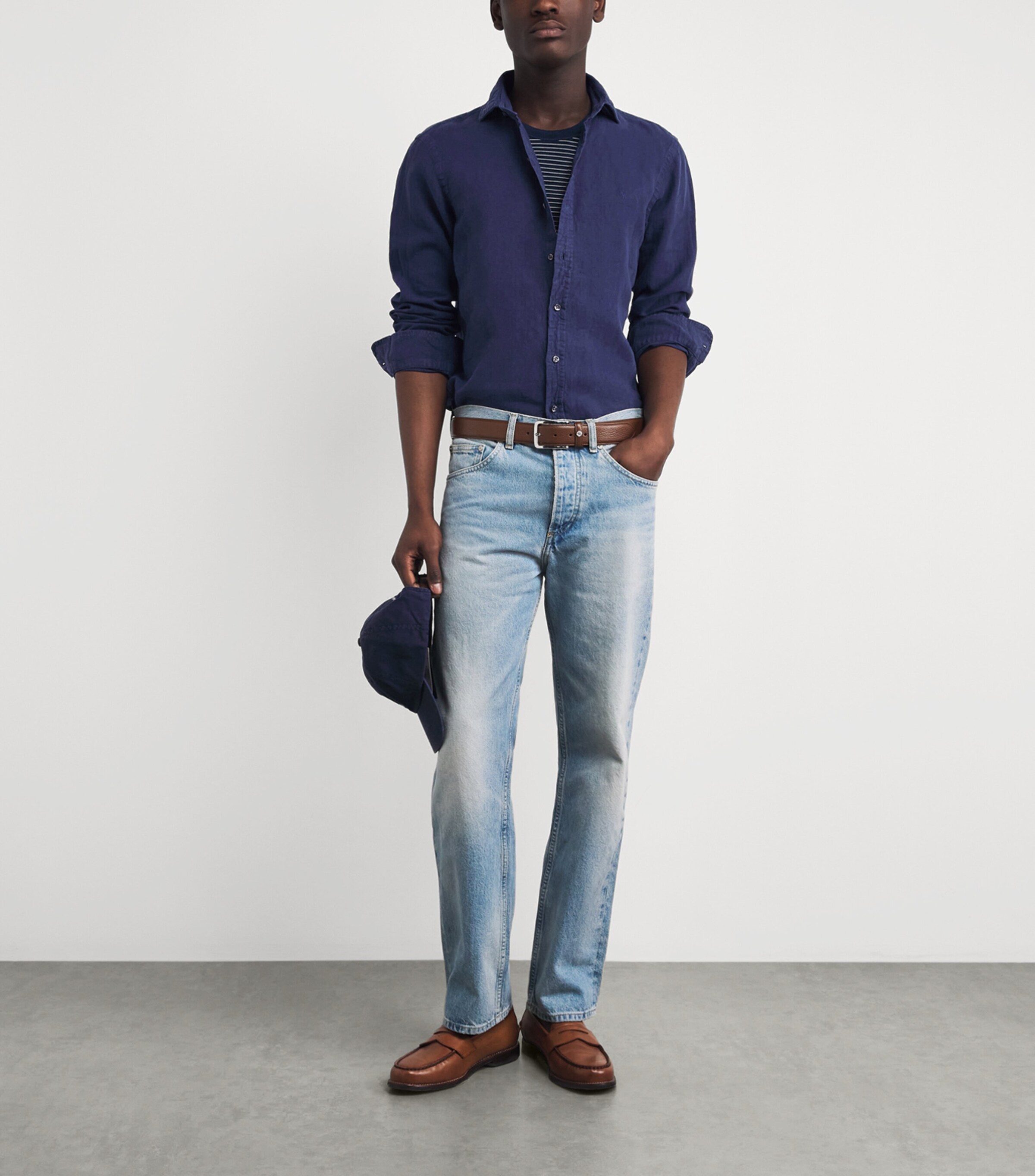 Polo Ralph Lauren Mens Linen Custom-Fit Shirt Newport Navy Image 2