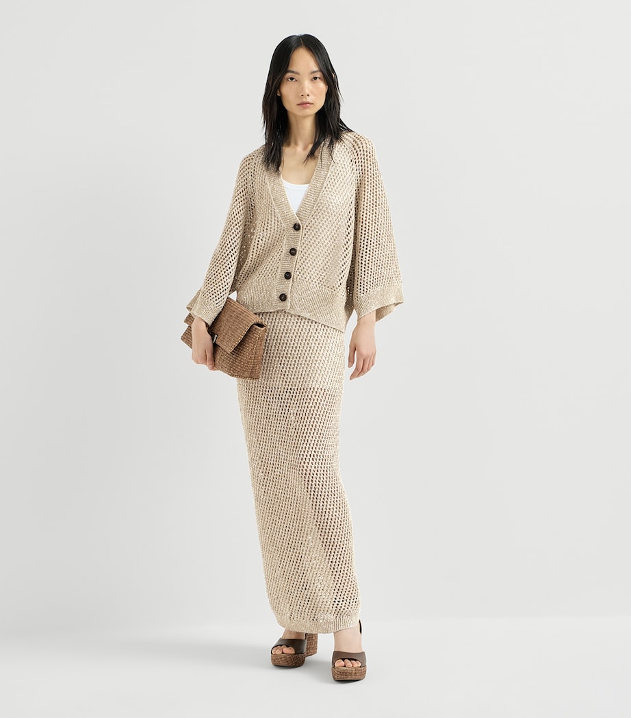 Brunello Cucinelli Womens Embellished Knit Maxi Skirt Image 3