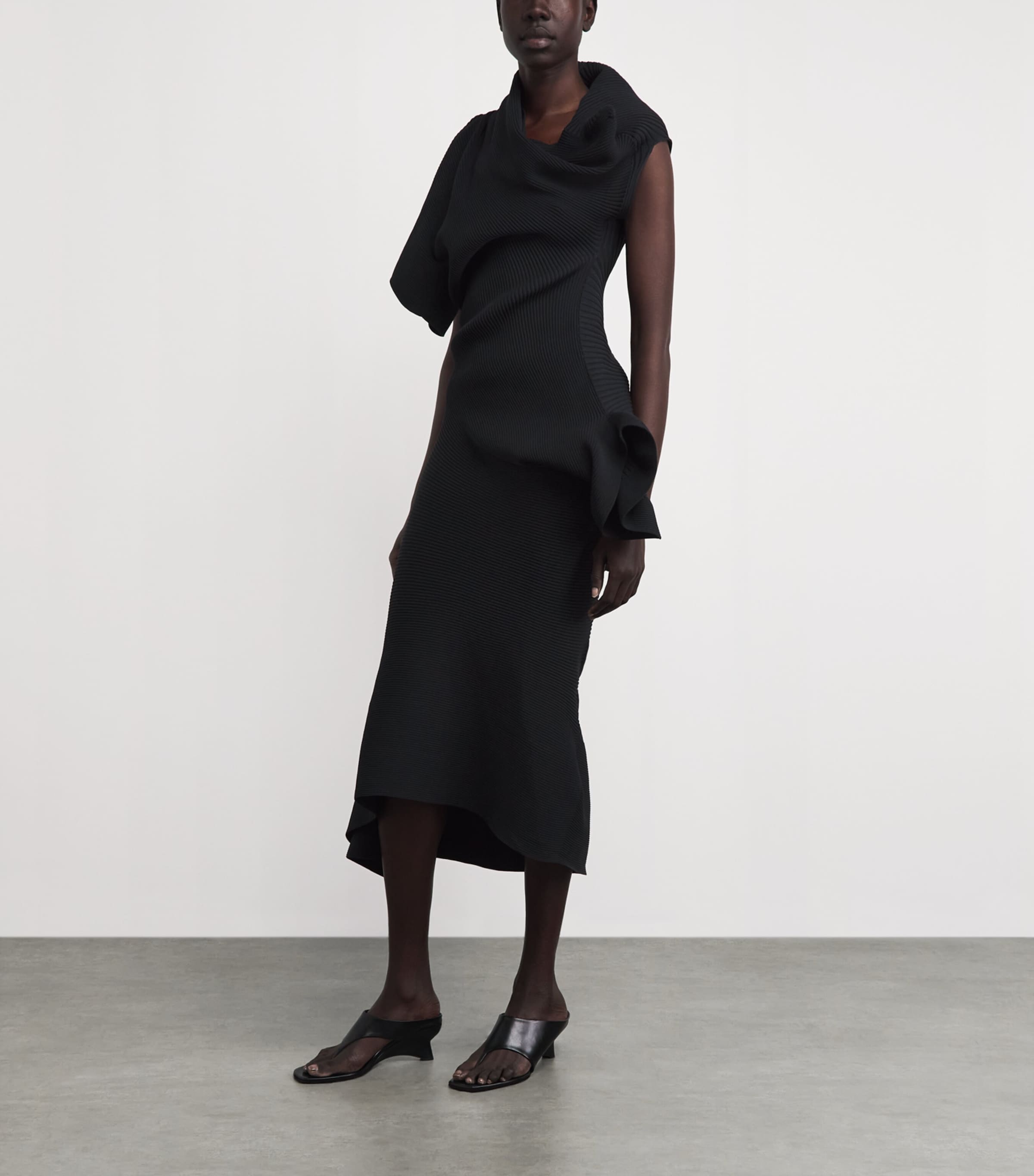 Issey Miyake Black Asymmetric Life Form Midi Dress | Harrods US