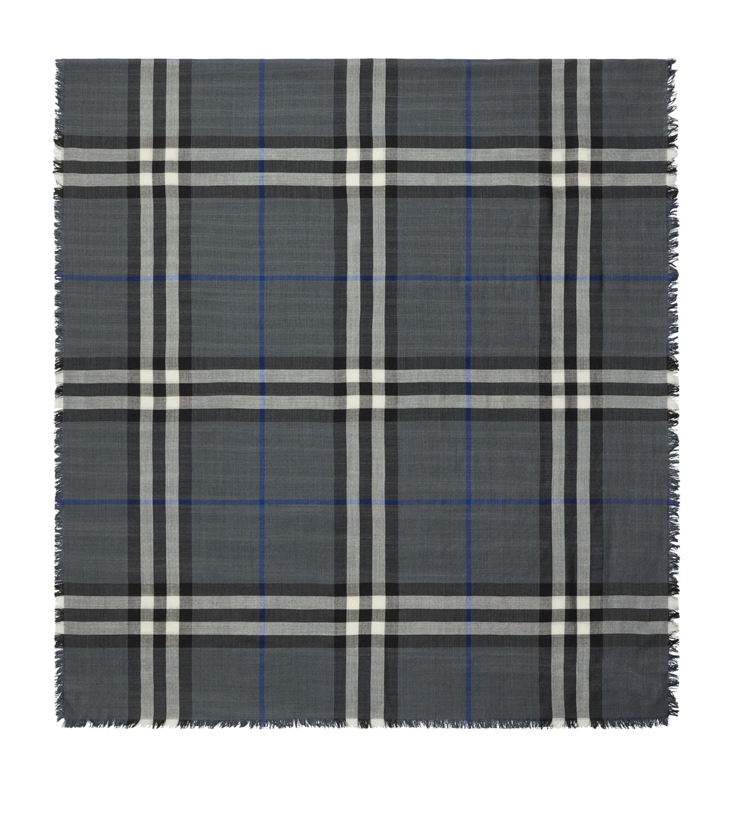 Burberry Wool-silk Reversible Check Scarf In Gray