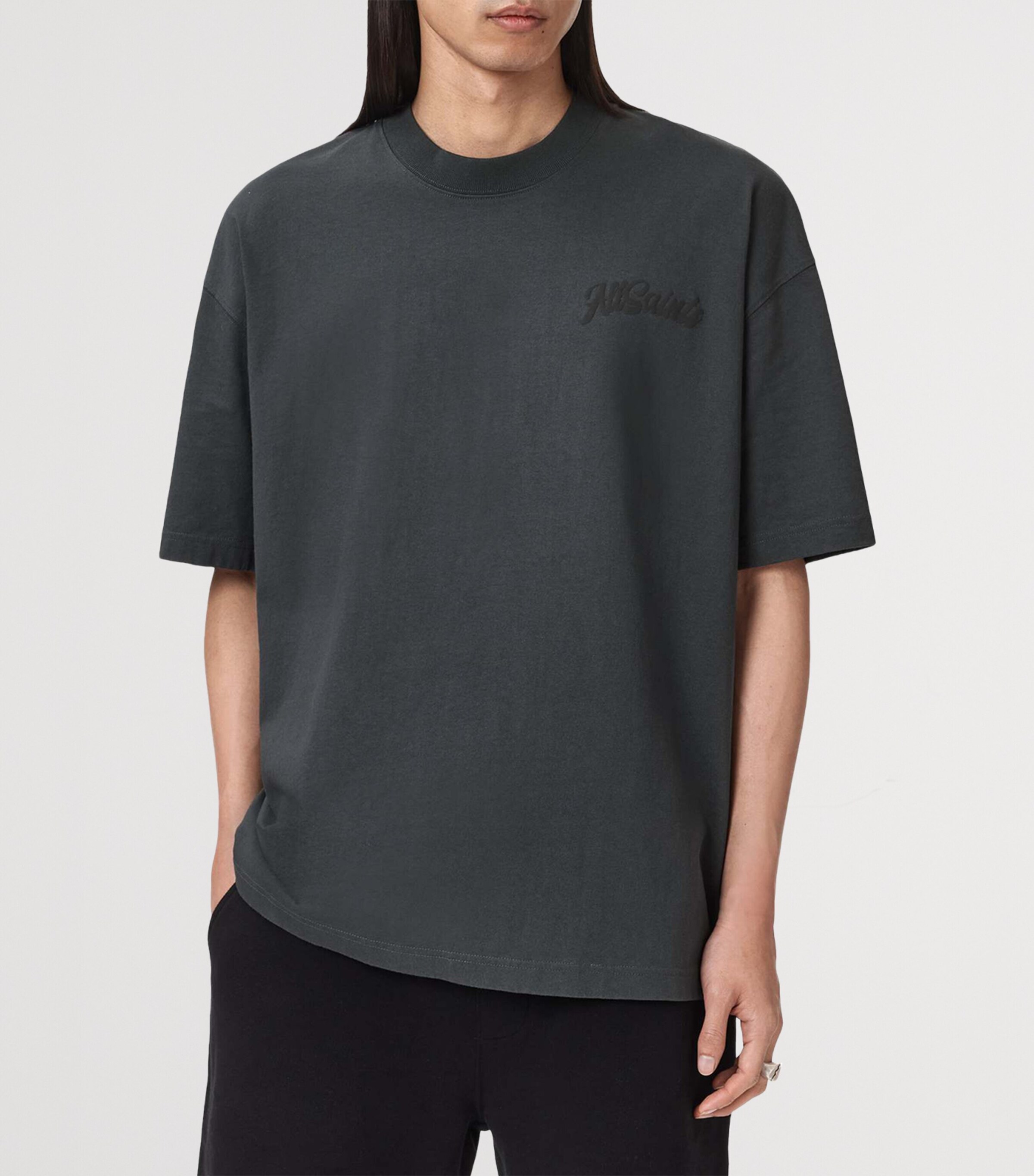 AllSaints Mens Organic Cotton Odyssey T-Shirt Washed Black Image 3