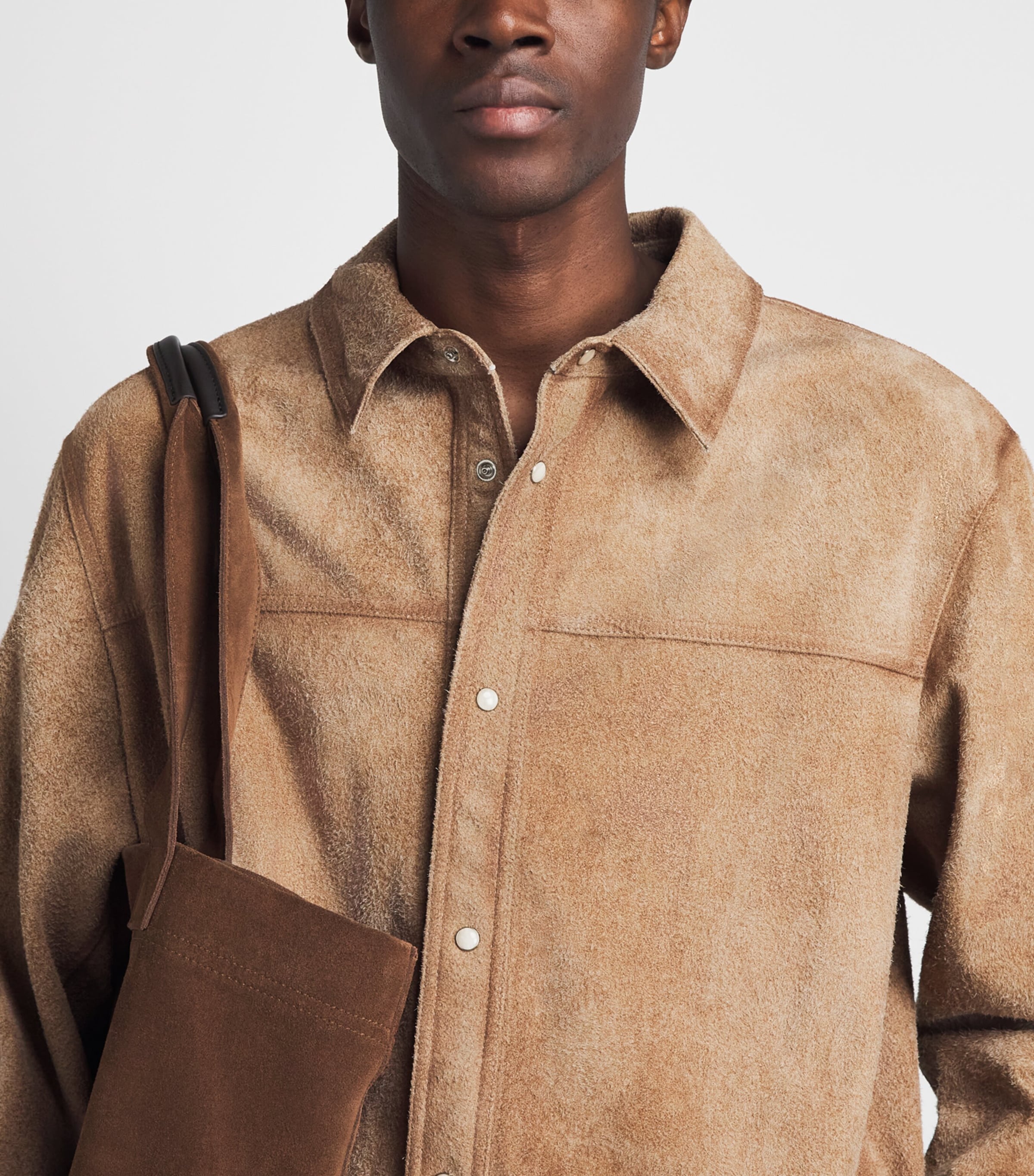 FRAME Mens Suede Shirt Wmbe Warm Beige Image 3
