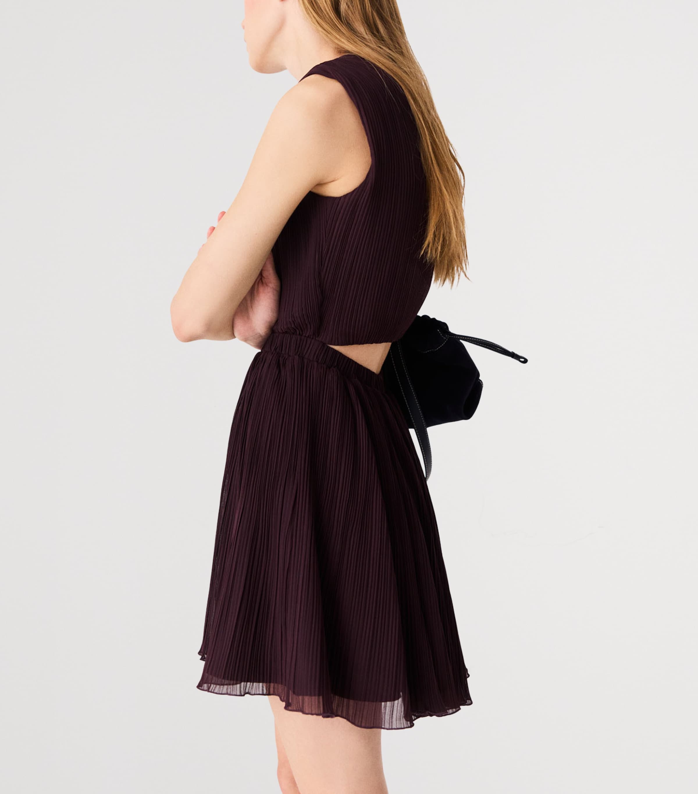 Maje Womens Plissé Cut-Out Mini Dress Eggplant Image 5