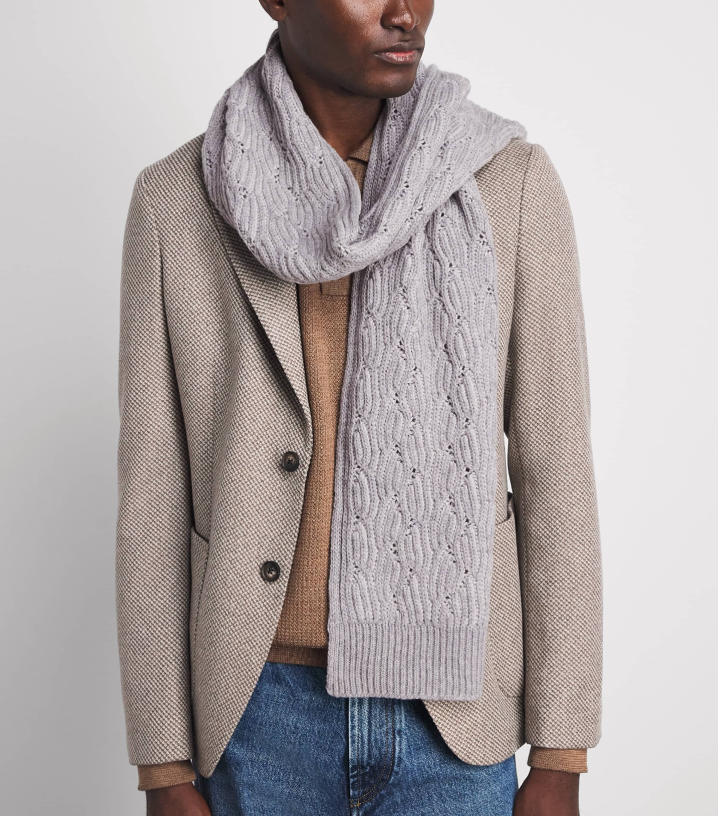 Pal Zileri Grey Wool Cable-Knit Scarf | Harrods US