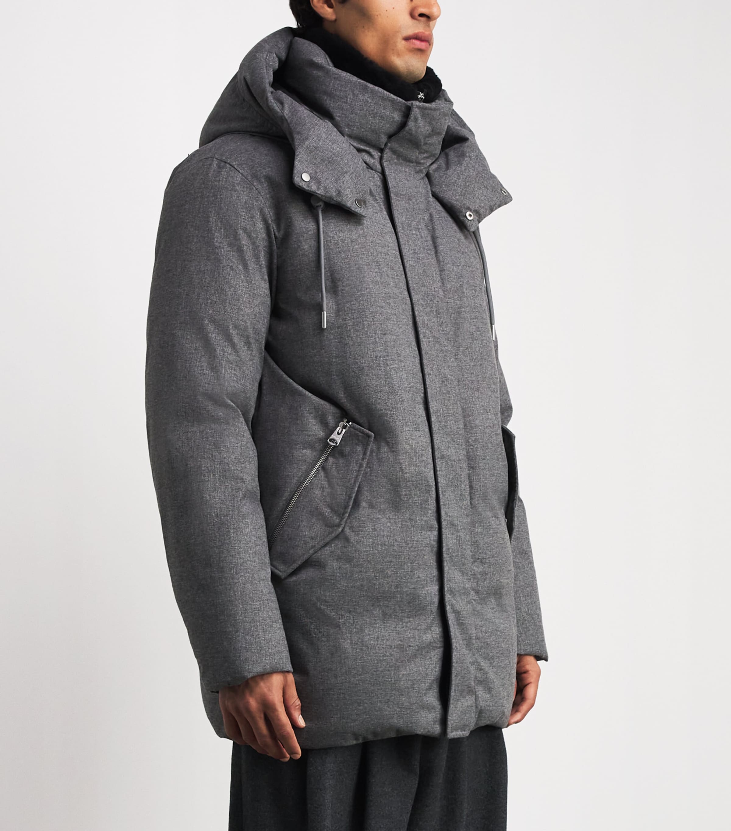 Mackage Mens Down Shearling Hooded Parka Coat Grey Mix Image 4