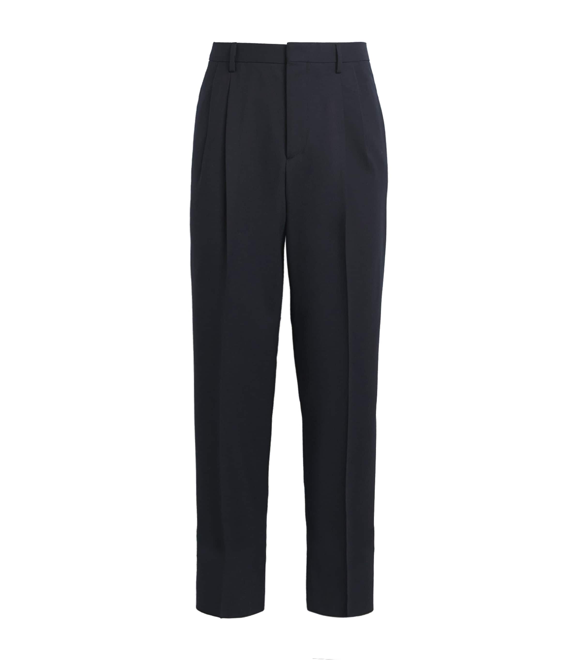 Lardini Mens Virgin Wool Pleated Straight Trousers Navy Image 1