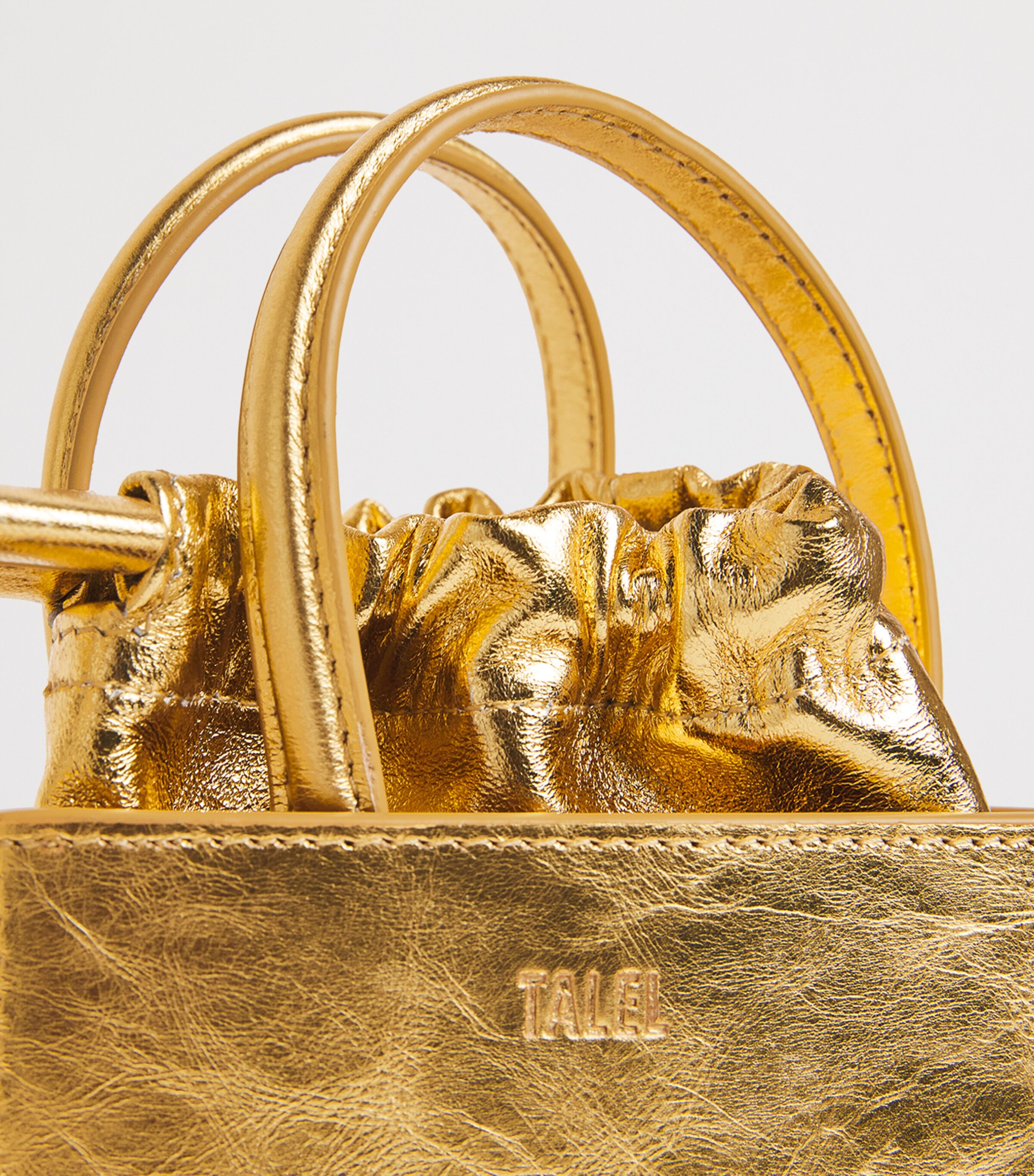 Talel Paris Metallic Leather Triangle Top-Handle Bag Gold Image 6