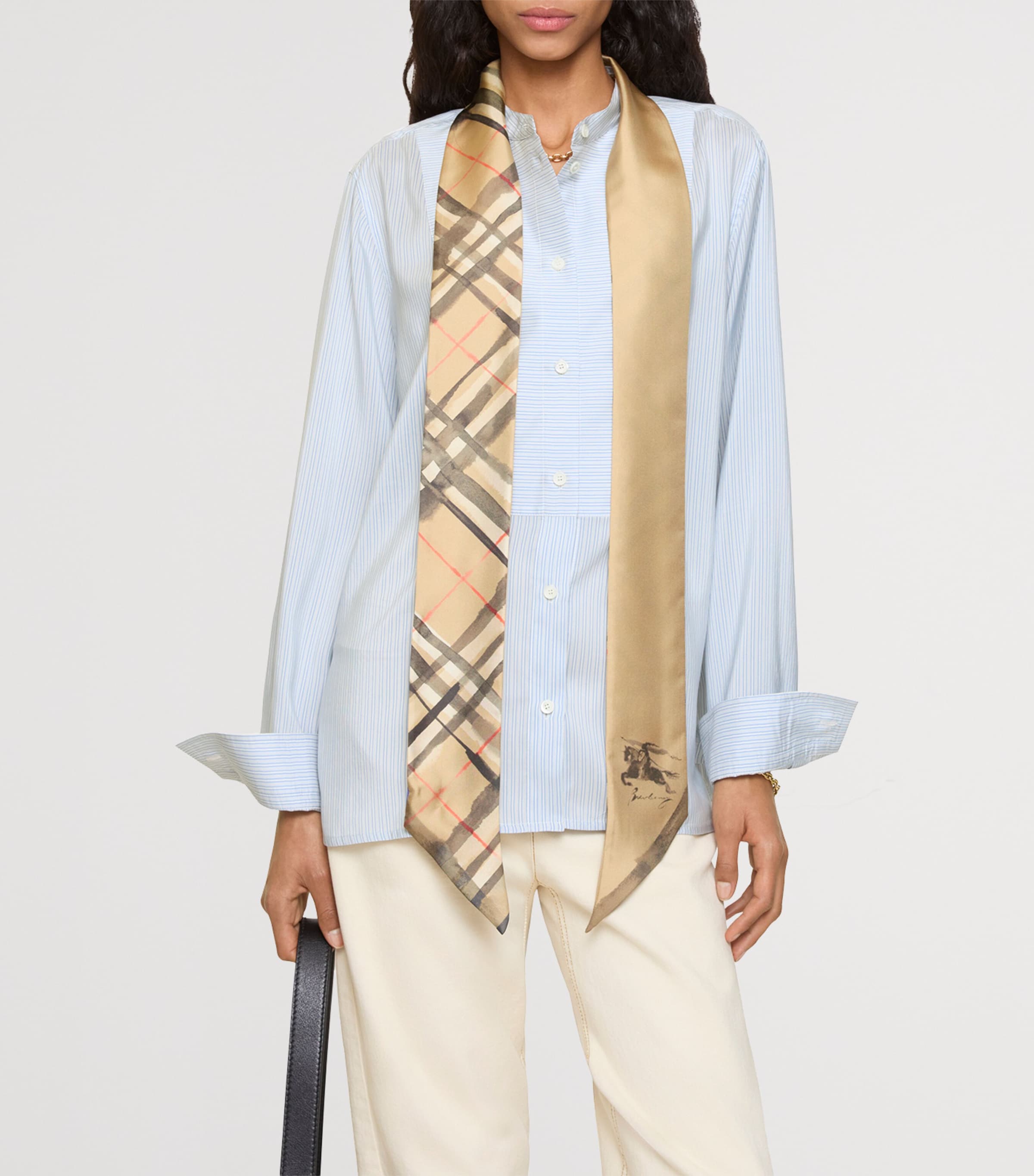 Silk Watercolour Check Twilly SAND Image 2