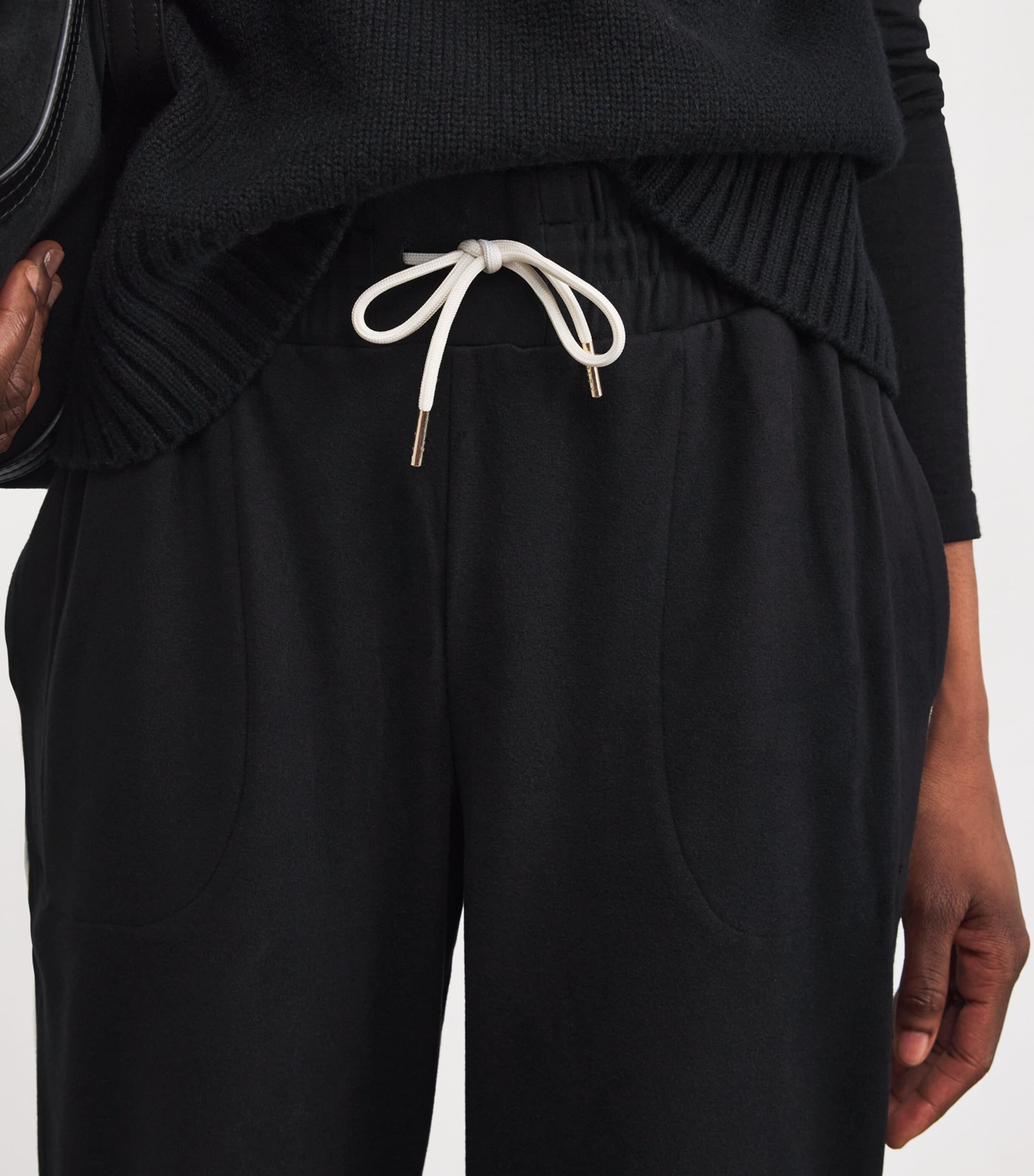 Brushed Rib Wide-Leg Sweatpants BLACK / SNOW WHITE Image 6