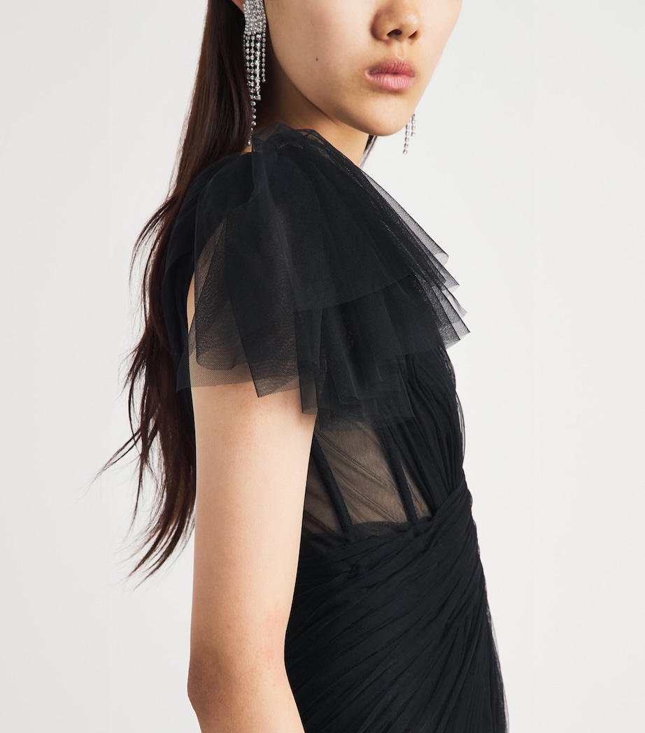 Sandra Mansour Womens Tulle One-Shoulder Gown Black Image 3