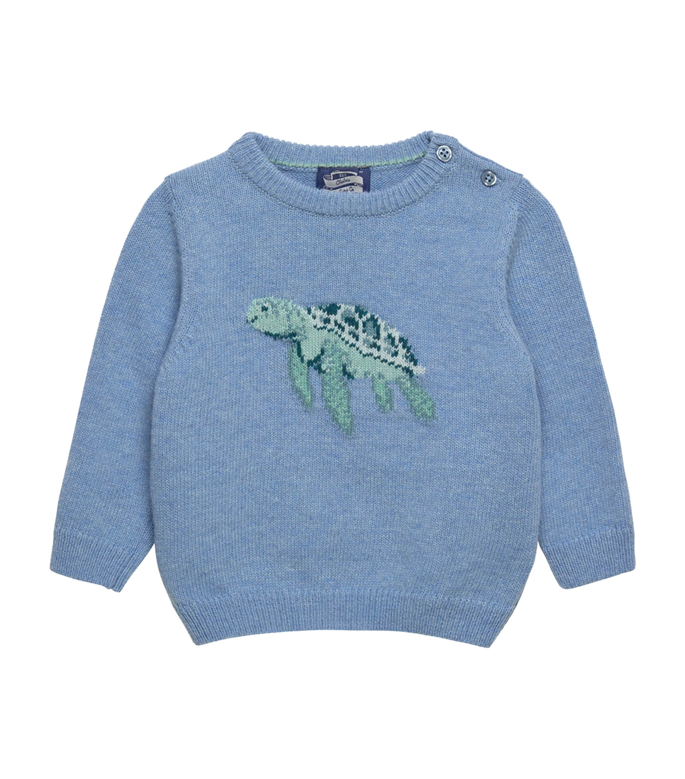 Trotters Wool-blend Timmy Turtle Sweater In Blue