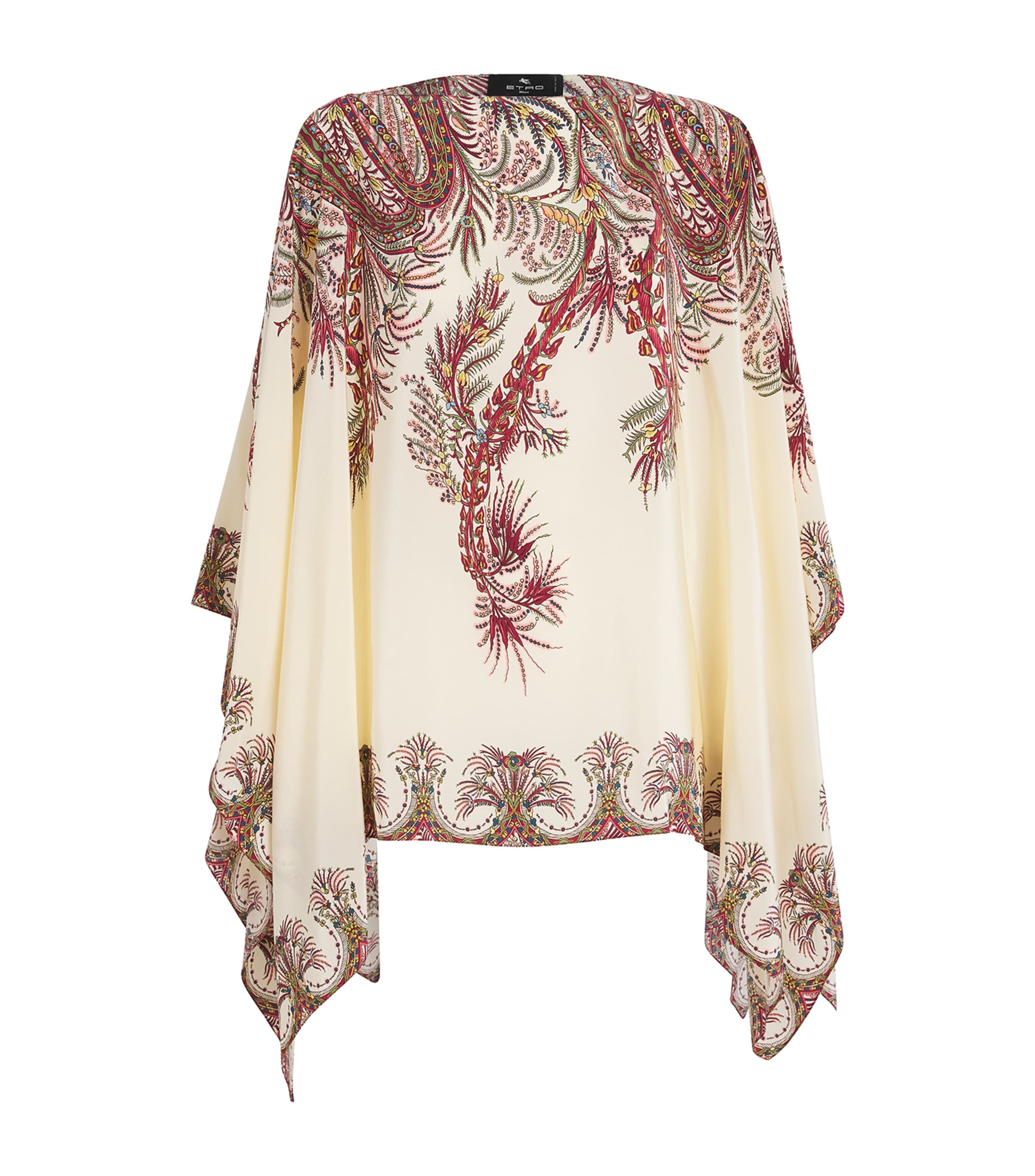 Etro , Silk Poncho Top With Placed Print, Woman, Multicolour