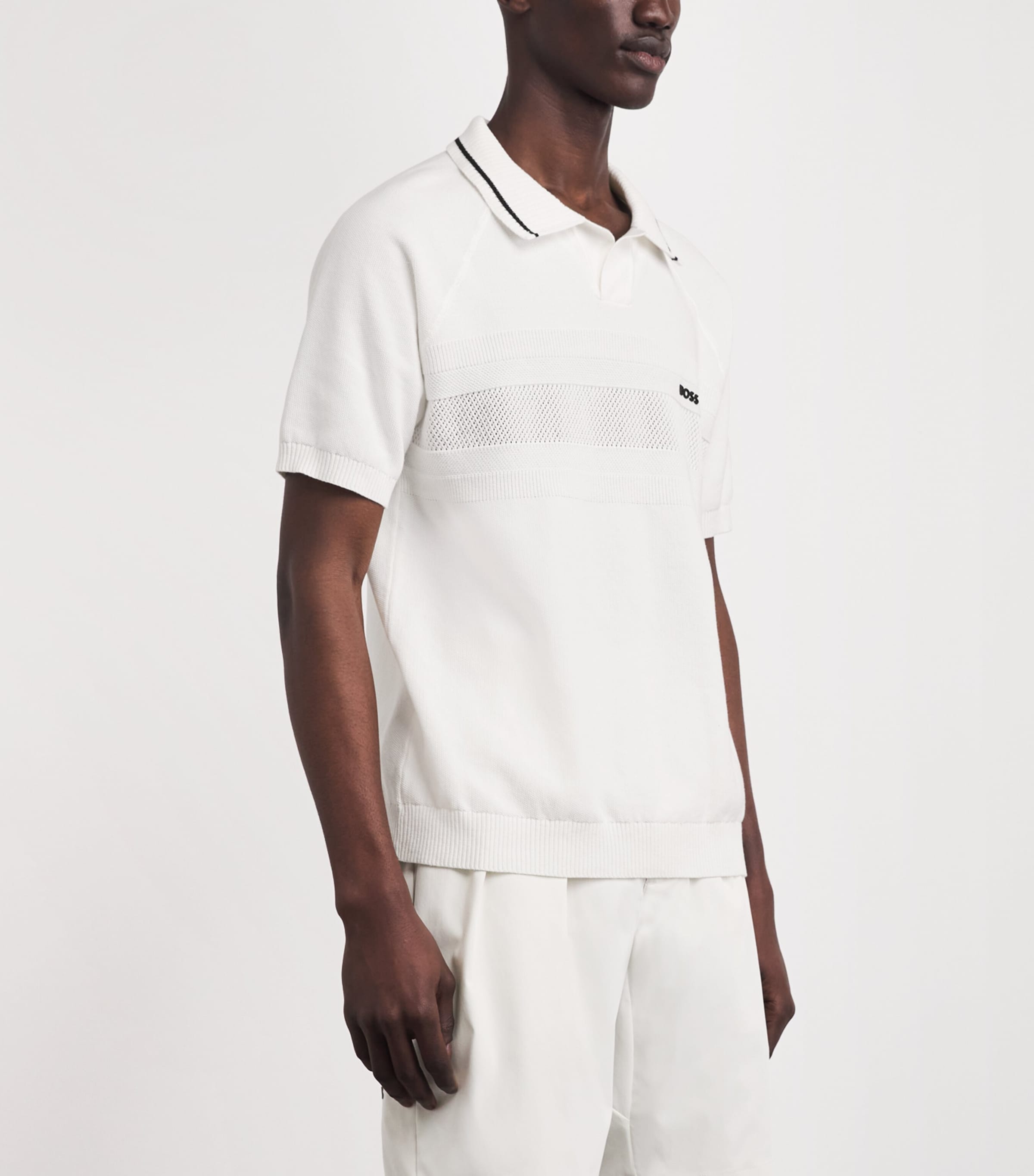 BOSS Mens Cotton Open-Collar Polo Shirt White Image 4